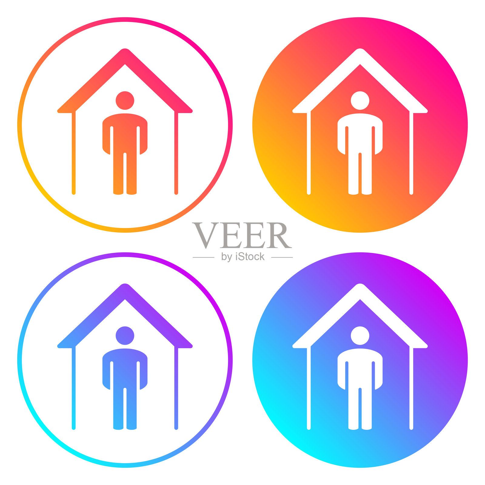 待在家里。带有颜色渐变的圆形图标插画图片素材