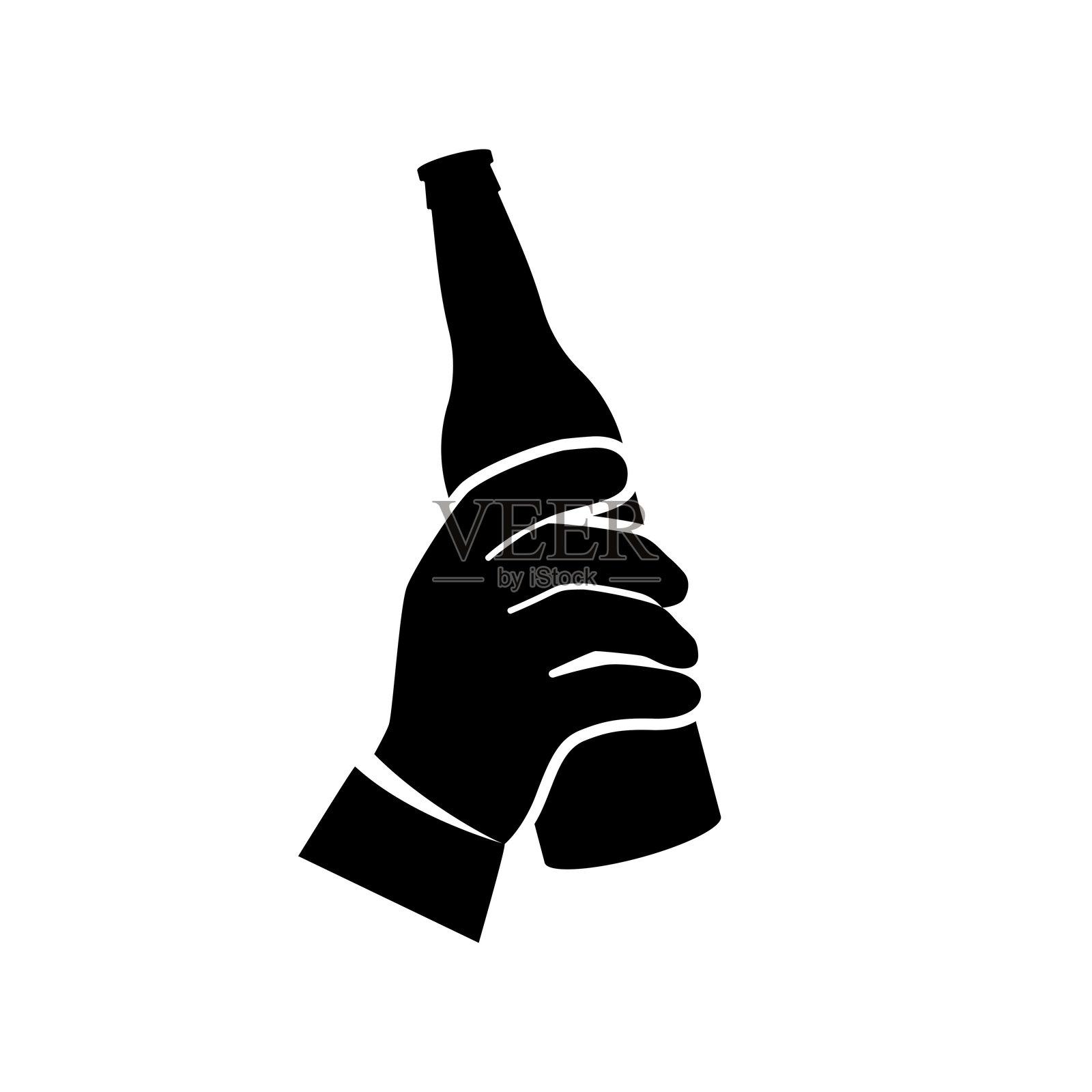 手持啤酒图标。黑色轮廓在背景上独立。插画图片素材