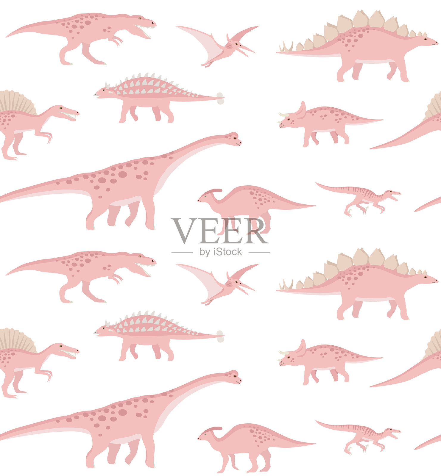 平面手绘恐龙的无缝矢量图案插画图片素材