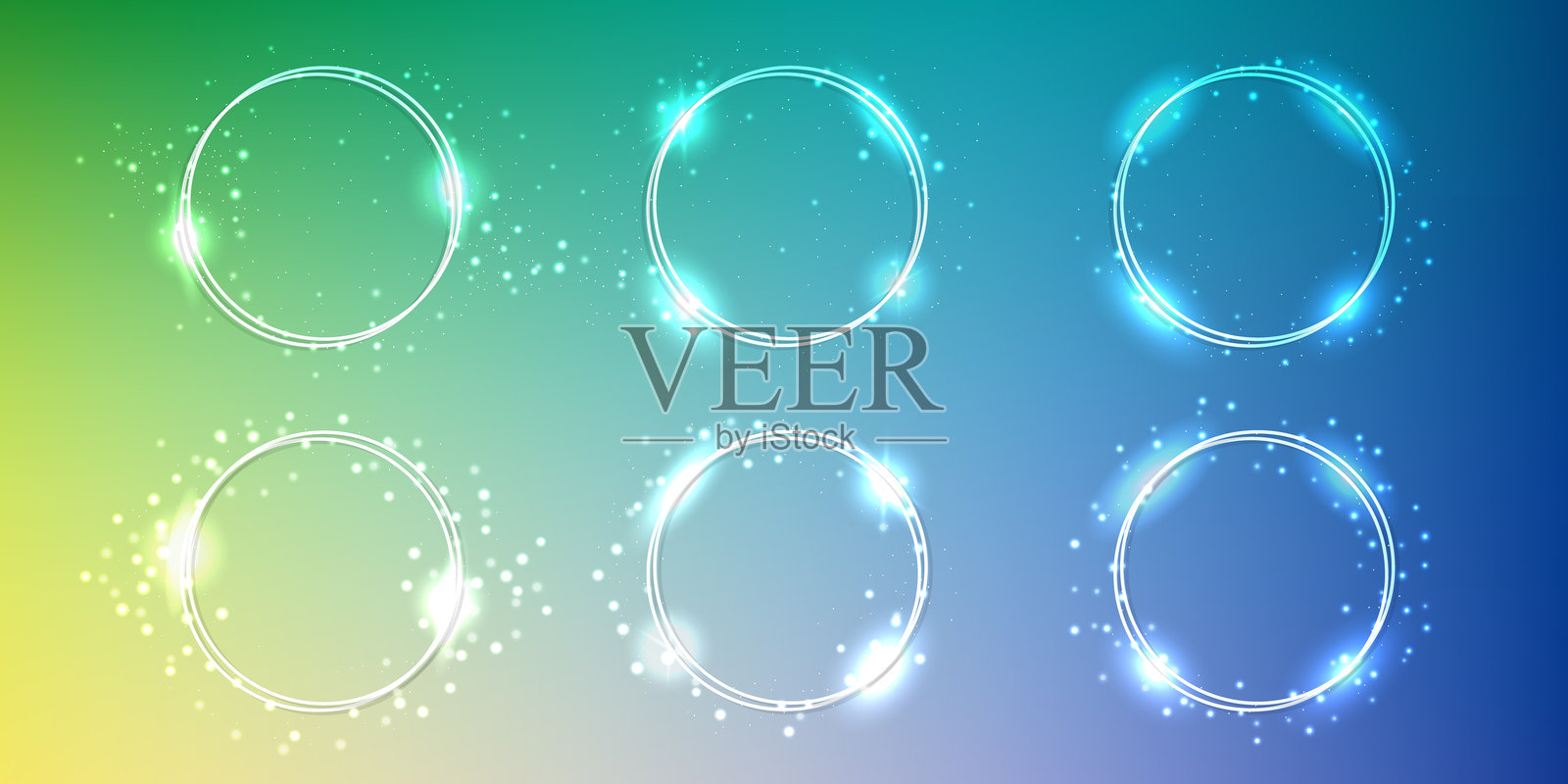 霓虹双圆框架与闪光效果插画图片素材