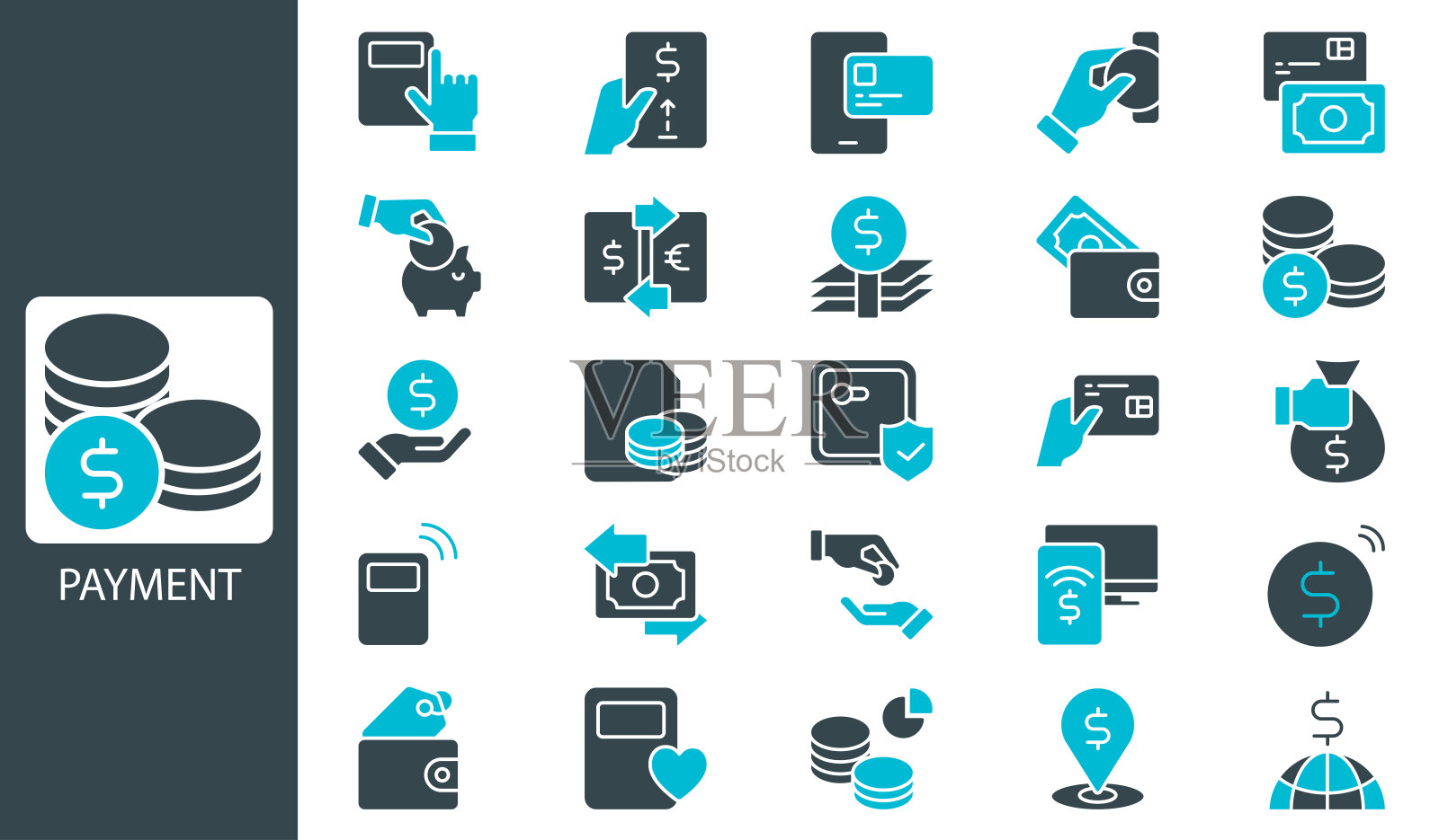 货币支付图标集。实心图标集合。矢量插图。股票插图 图标符号，银行，银行 - 金融建筑，货币插画图片素材