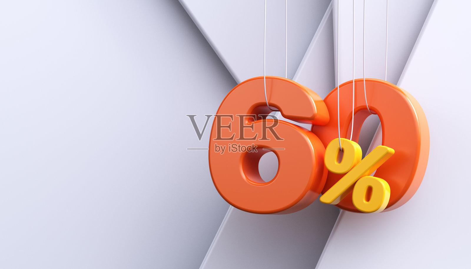 60%折扣。带有百分号的3D白色背景。照片摄影图片