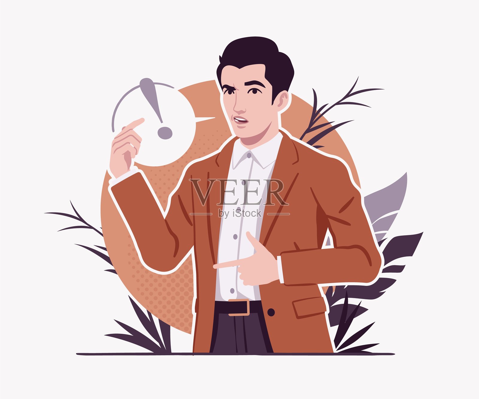 严肃的男教练在演讲中讨论和规划插画图片素材