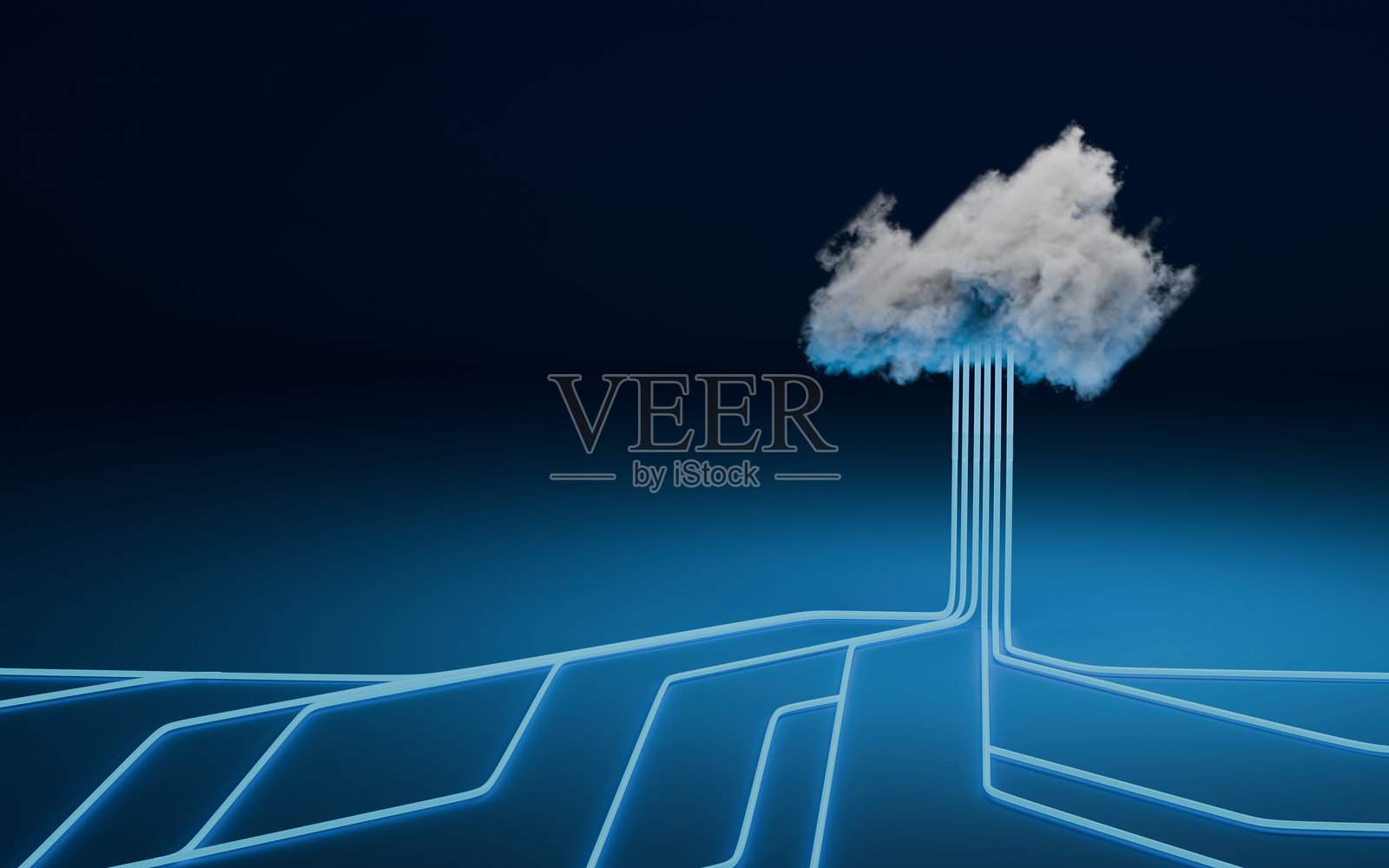 云计算概念、计算机网络和网络安全。数字3D渲染。无人工智能。照片摄影图片