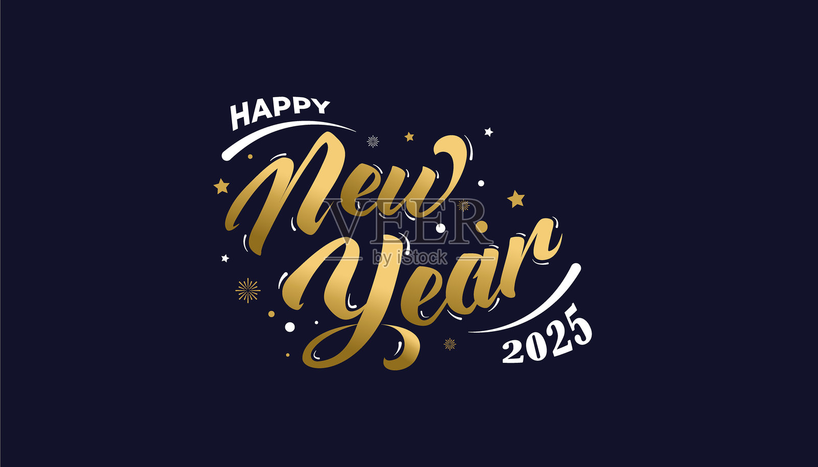 2025年新年快乐，采用排版风格。适用于蓝色背景的贺卡。插画图片素材