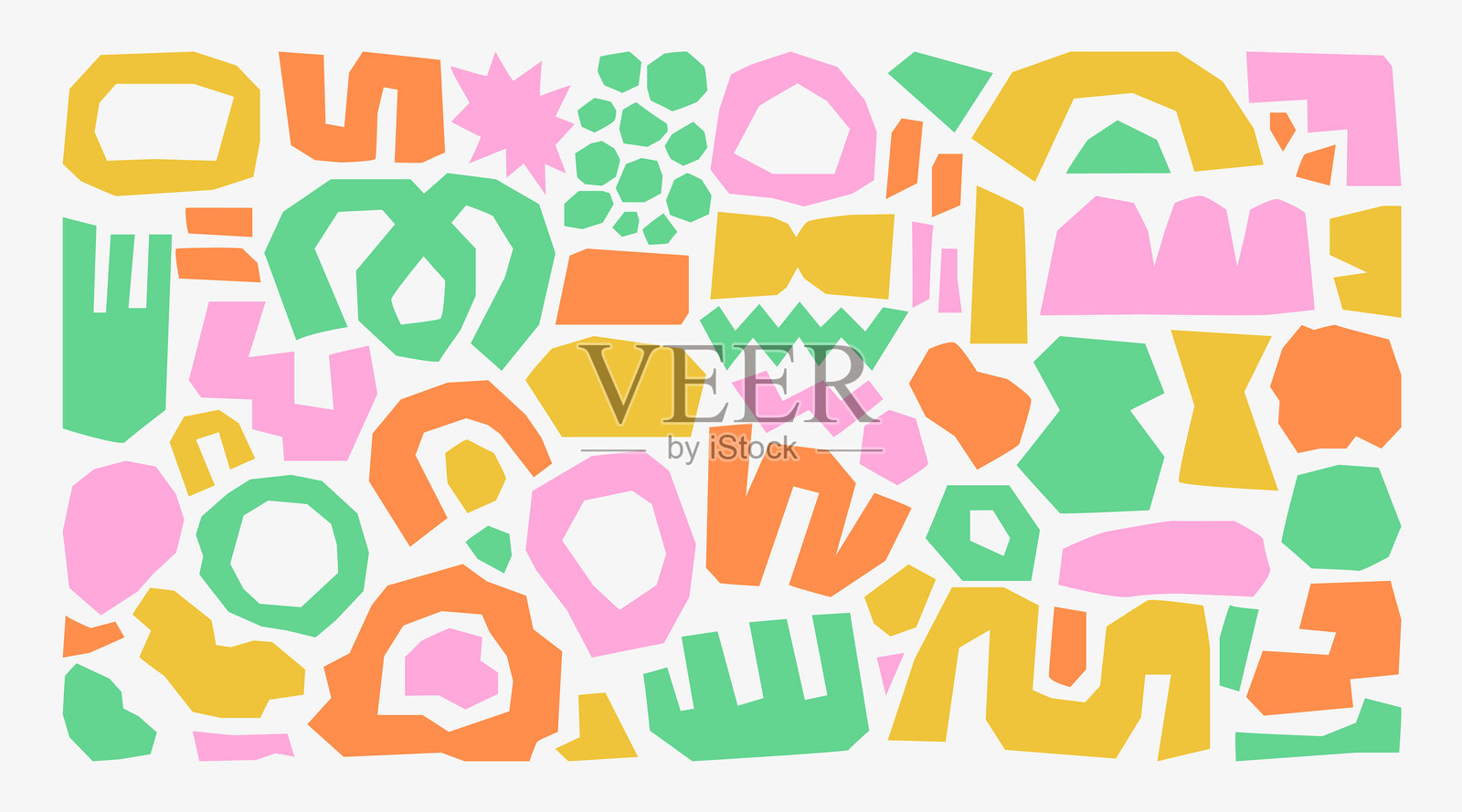 时尚的矢量抽象剪切片。纸质剪贴。手绘现代设计，适用于卡片和服装印刷。透明背景上的创意拼贴。插画图片素材