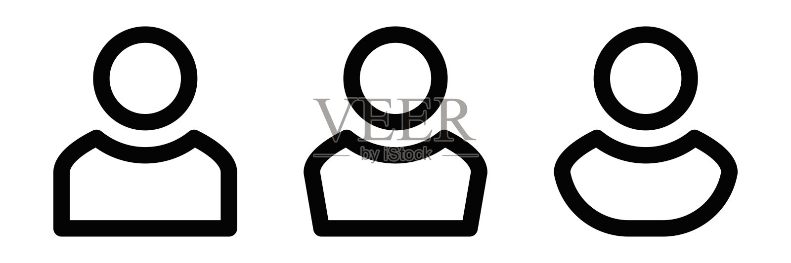 三个简单轮廓风格的用户头像图标。可编辑的线条。插画图片素材