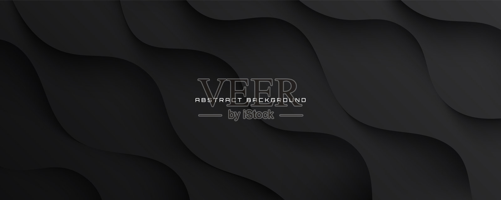 3D黑色抽象背景，重叠层次在黑暗空间中，带有波浪效果装饰。优雅的横幅，采用纸切割波浪风格。现代图形设计元素，适用于网页、传单、卡片或宣传册封面。插画图片素材