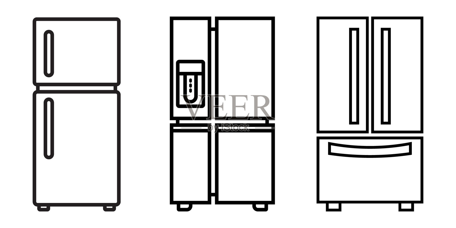 冰箱线条图标。冰箱图标集。食品储存冷却，独立于白色背景。插画图片素材