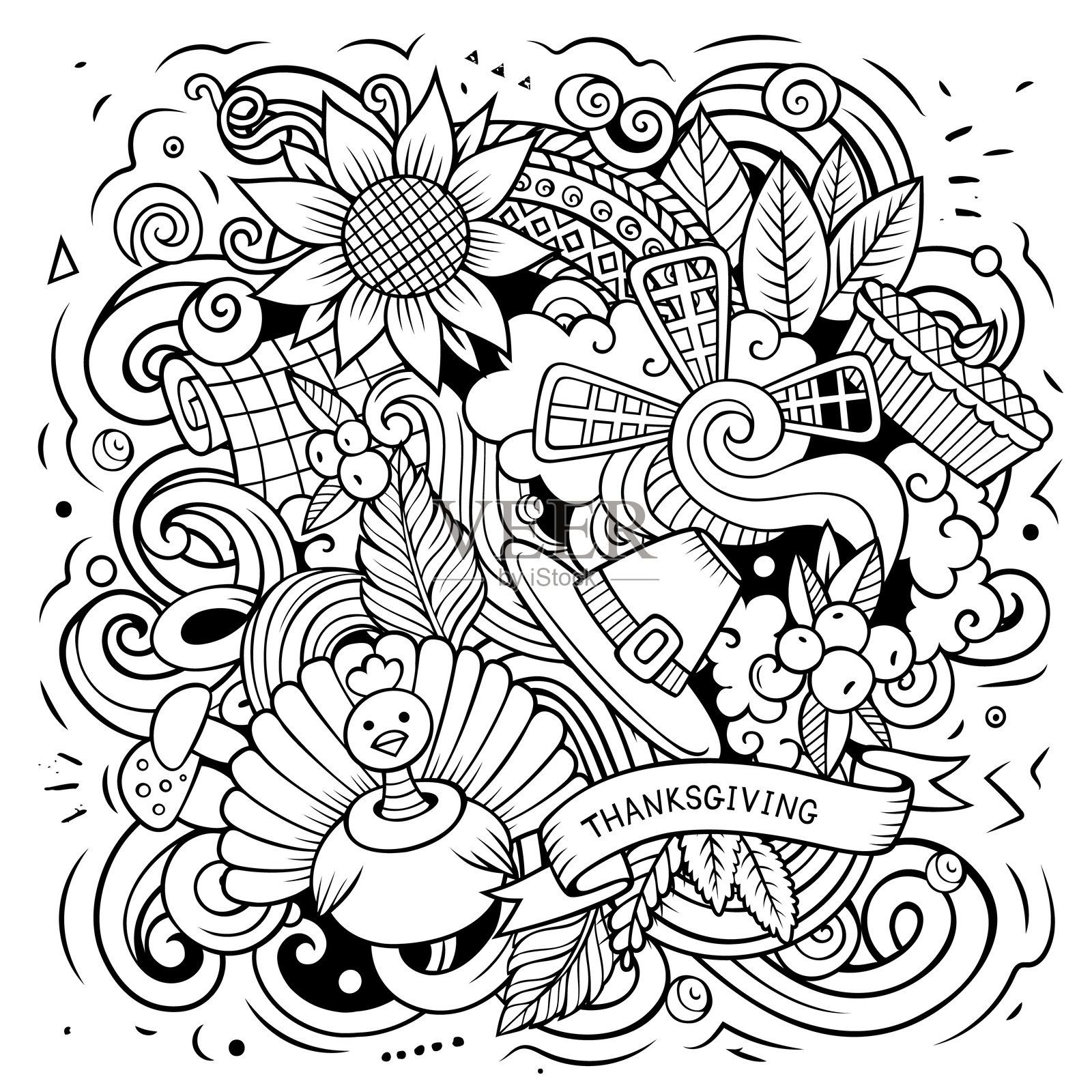 感恩节手绘卡通涂鸦插图。插画图片素材