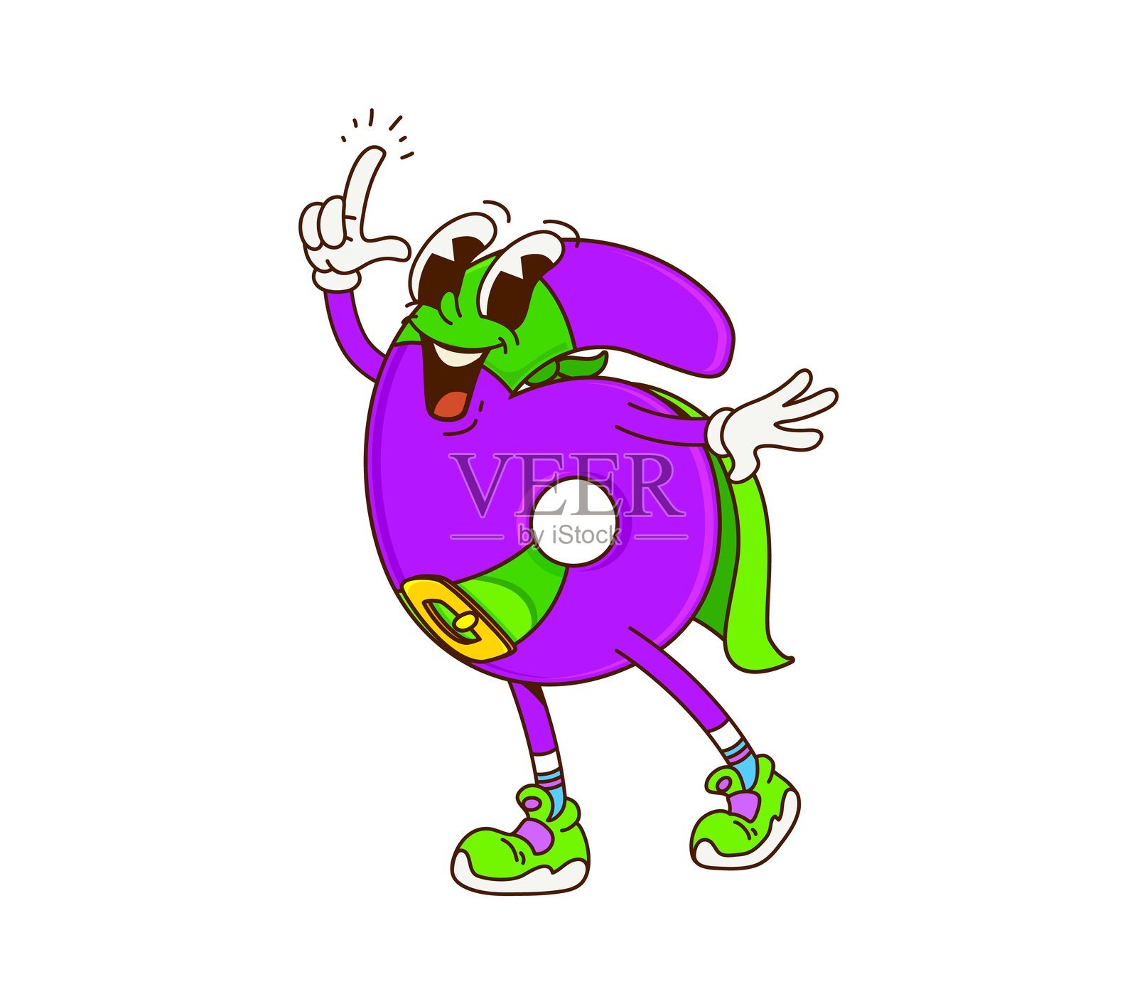 卡通风格的酷炫数学数字六超级英雄漫画插画图片素材