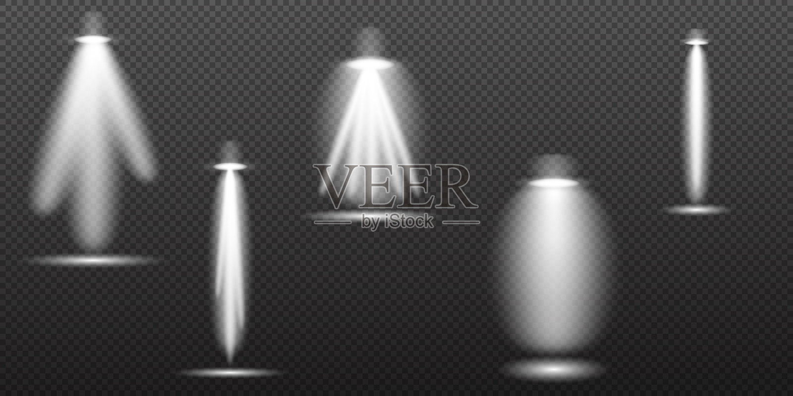 聚光灯白光效果，来自灯具或聚光灯的光线，照亮的舞台，聚光灯下的讲台，矢量元素集插画图片素材