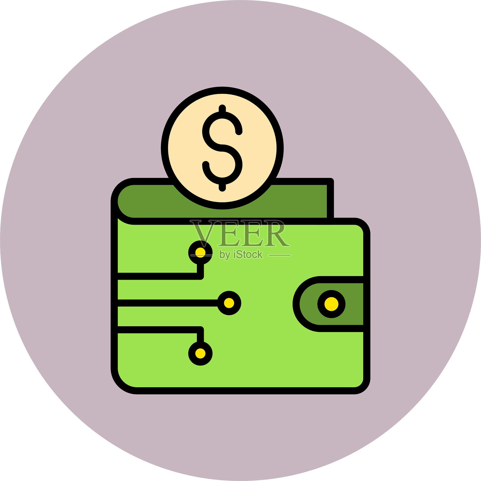 电子钱包线条填充圆形图标插画图片素材