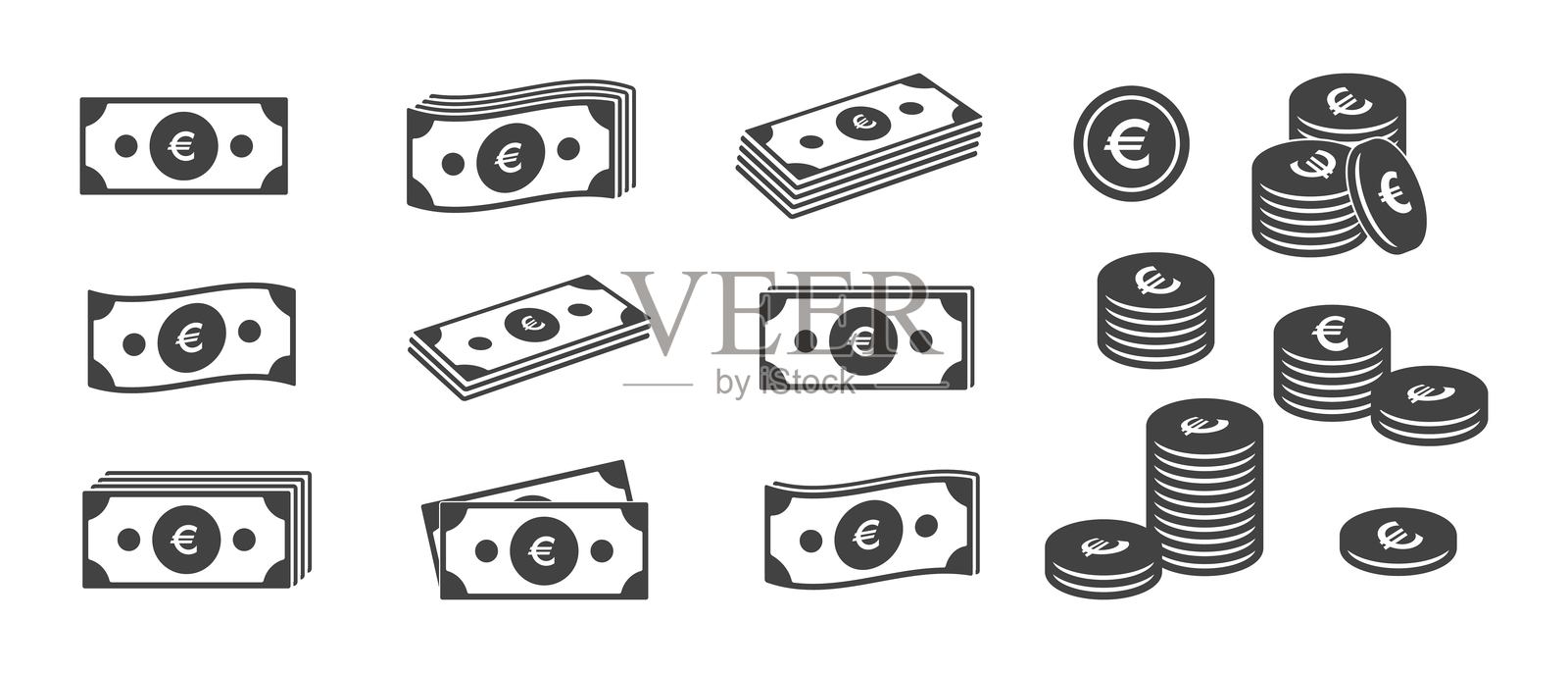 美元和分硬币图标集。货币钞票和分币。矢量设计元素隔离。插画图片素材
