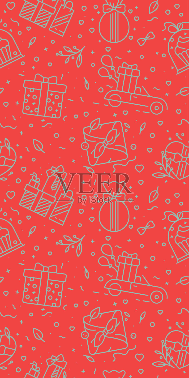 春节无缝图案 - 圣诞礼物背景插画图片素材