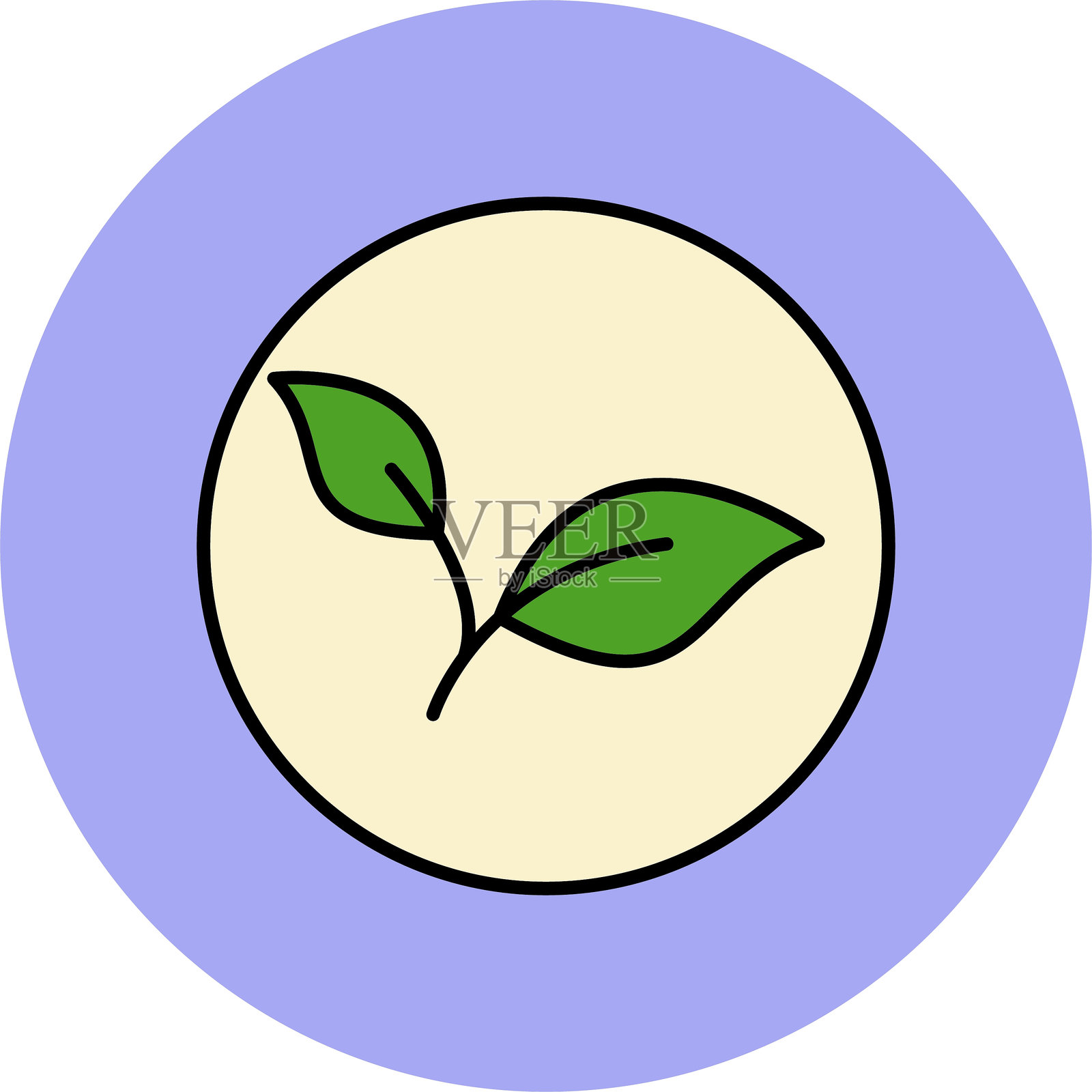 叶子线条填充圆形图标插画图片素材