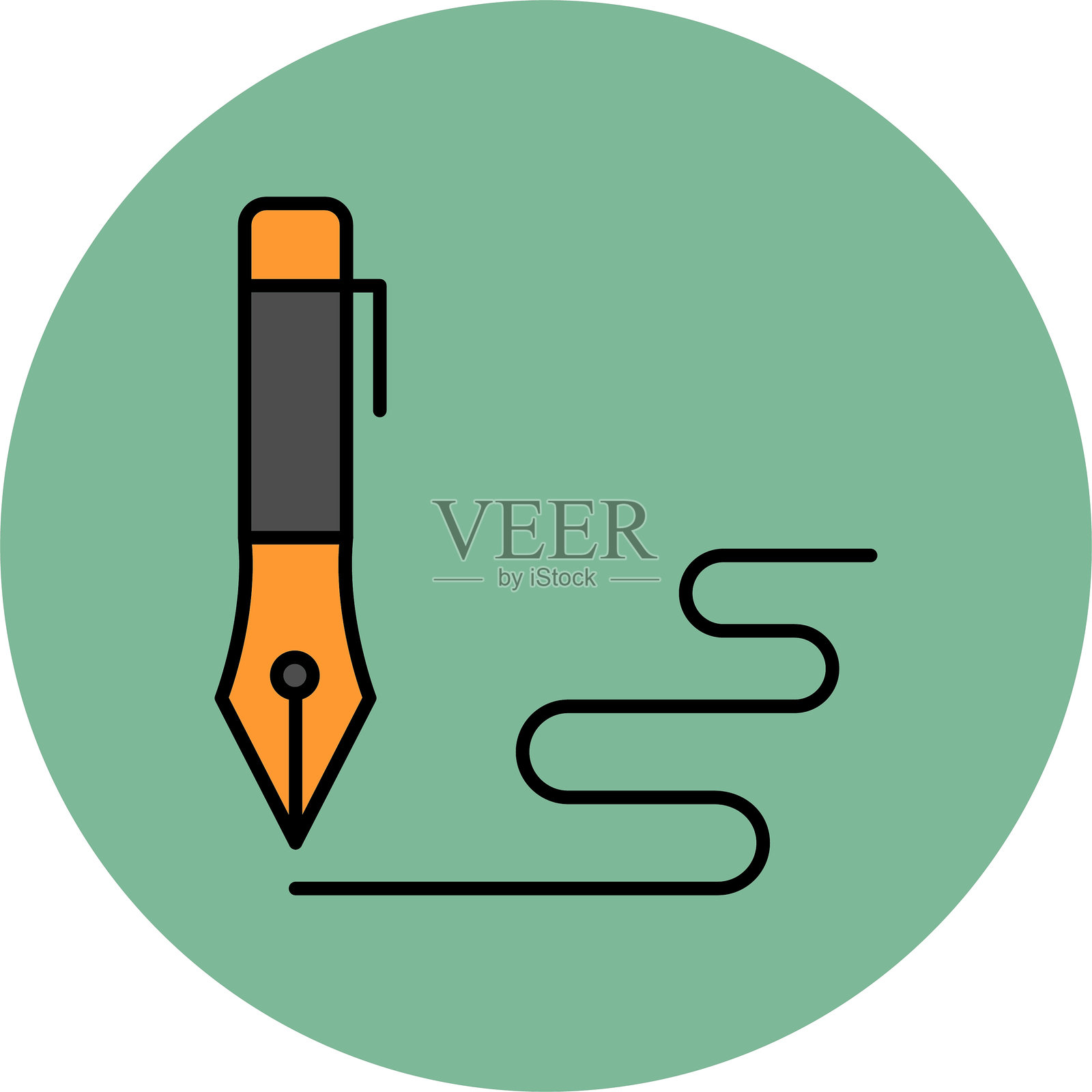 钢笔线条填充圆形图标插画图片素材