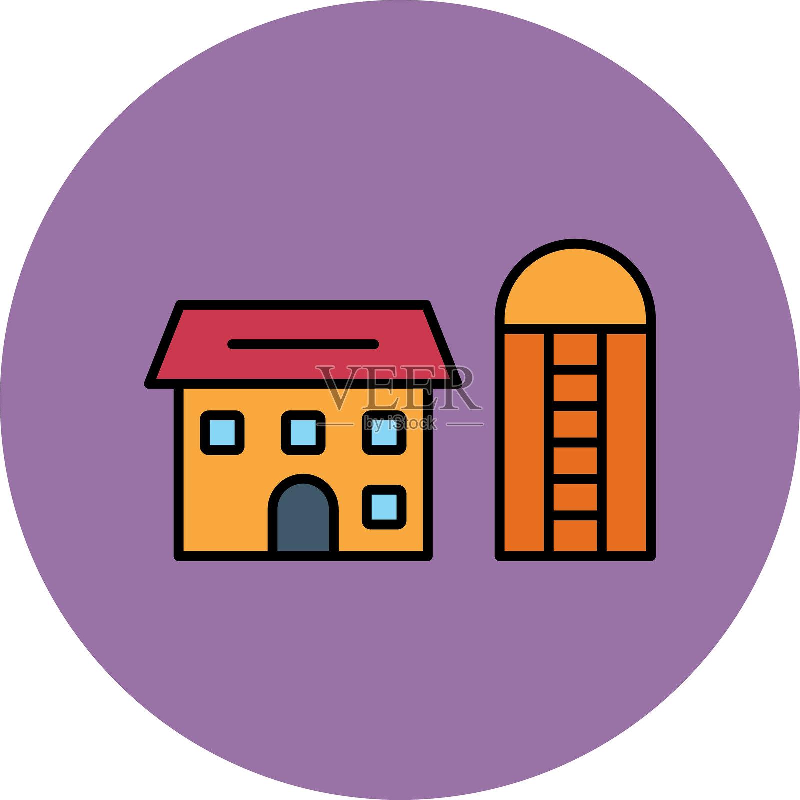 筒仓线填充圆形图标插画图片素材