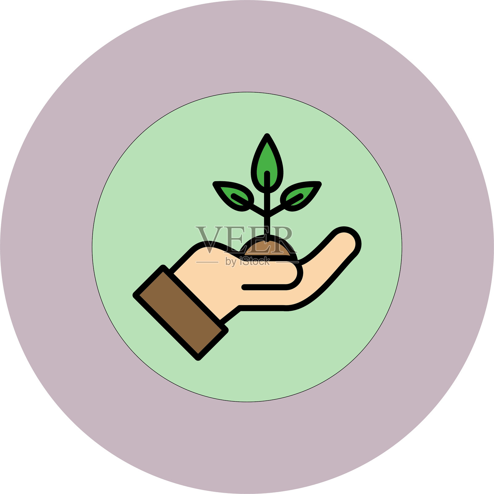 保存植物线条填充圆形图标插画图片素材