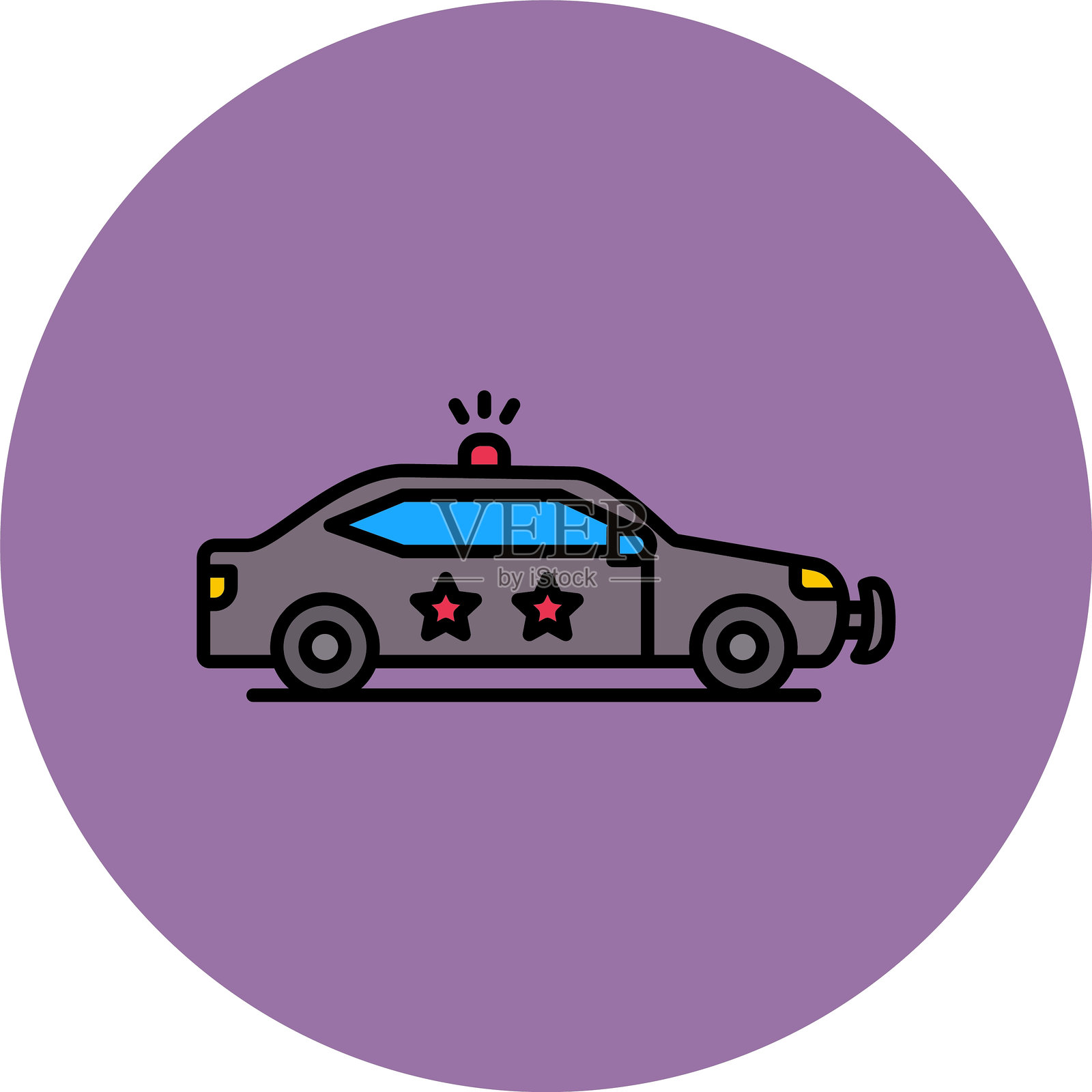 警车线条填充圆形图标插画图片素材