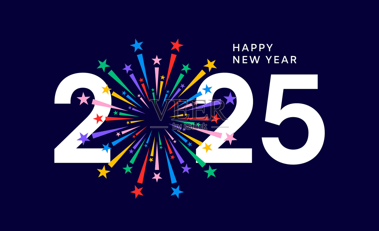 2025烟花海报，五彩缤纷的新年数字海报插画图片素材