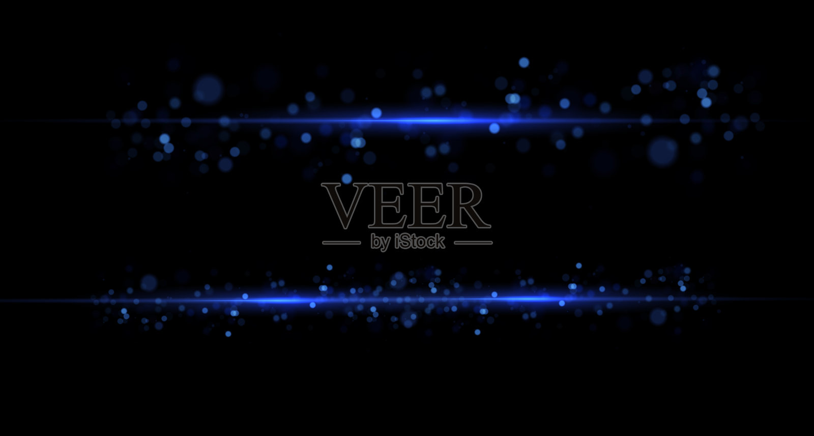 快速移动的蓝色激光光束，孤立在黑色背景上。抽象光效。蓝色镜头光晕。水平光线在黑暗中发光。矢量图。插画图片素材