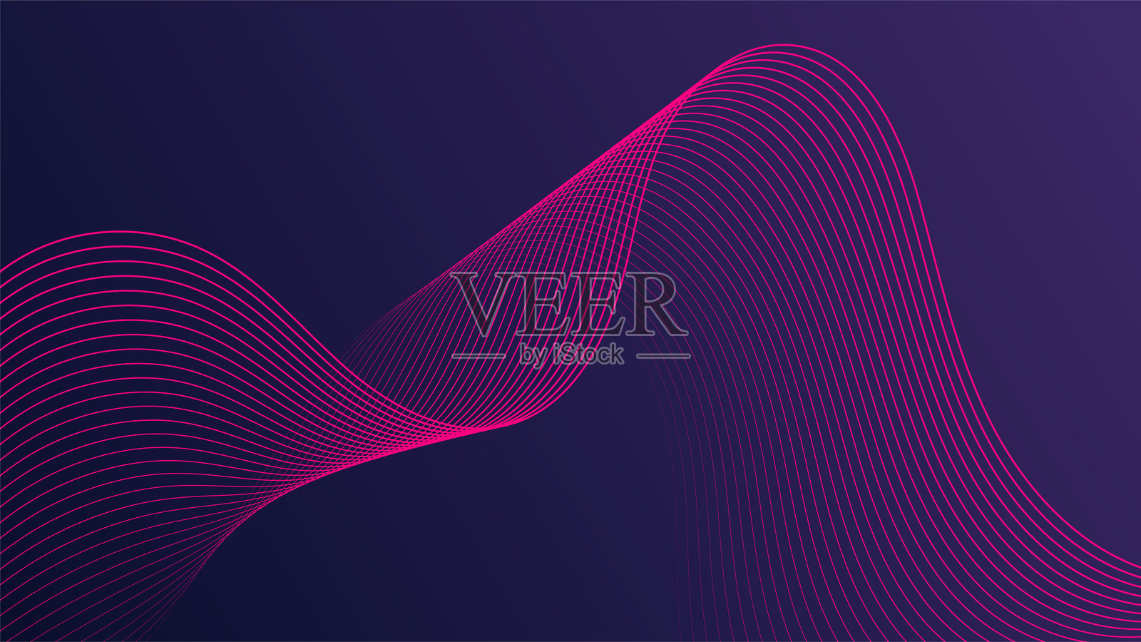深蓝色背景上的抽象粉色波浪与流动的曲线插画图片素材