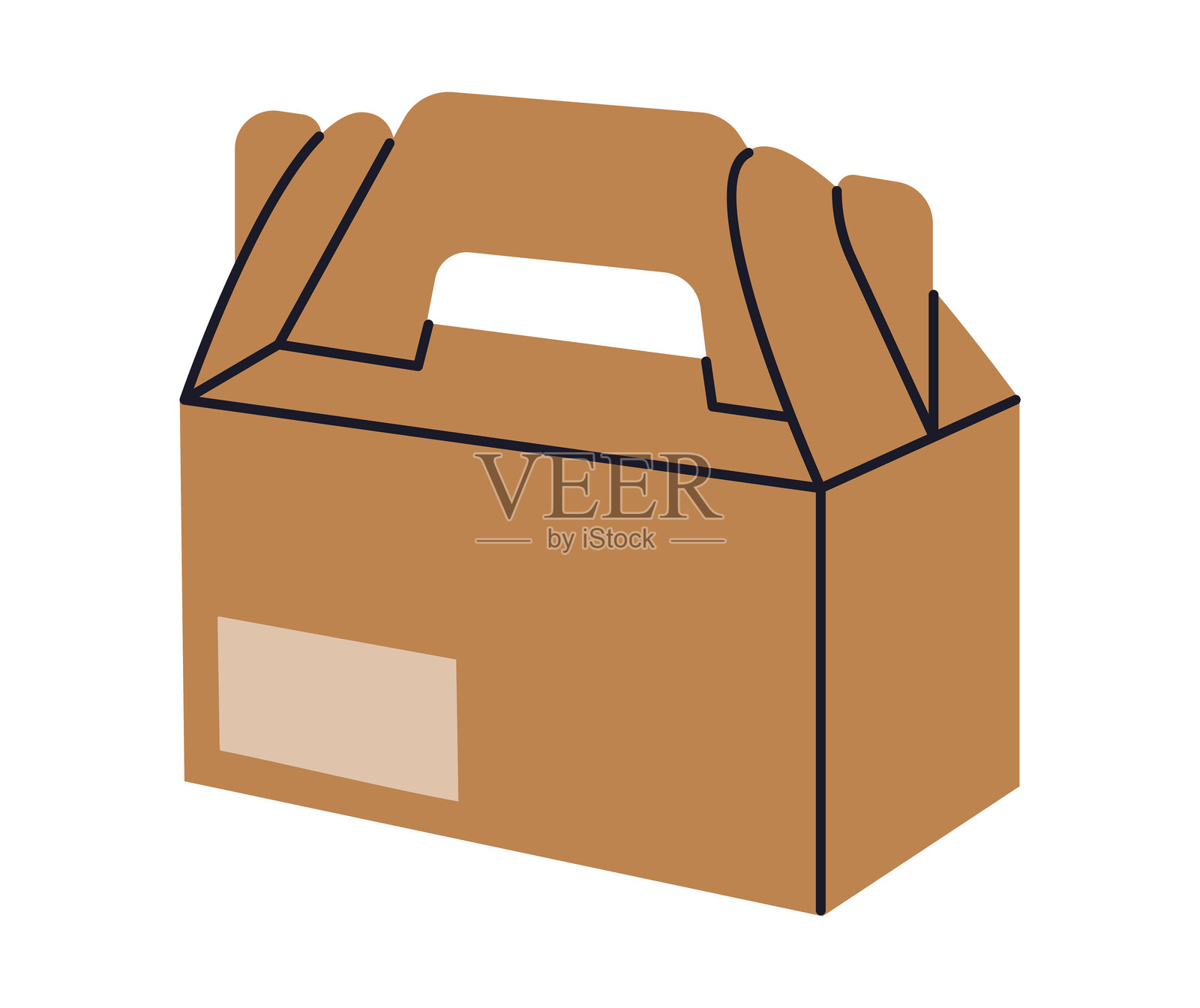 快餐纸盒。外卖食品纸箱配送容器，一次性纸板盒平面矢量插图。食品配送包装插画图片素材