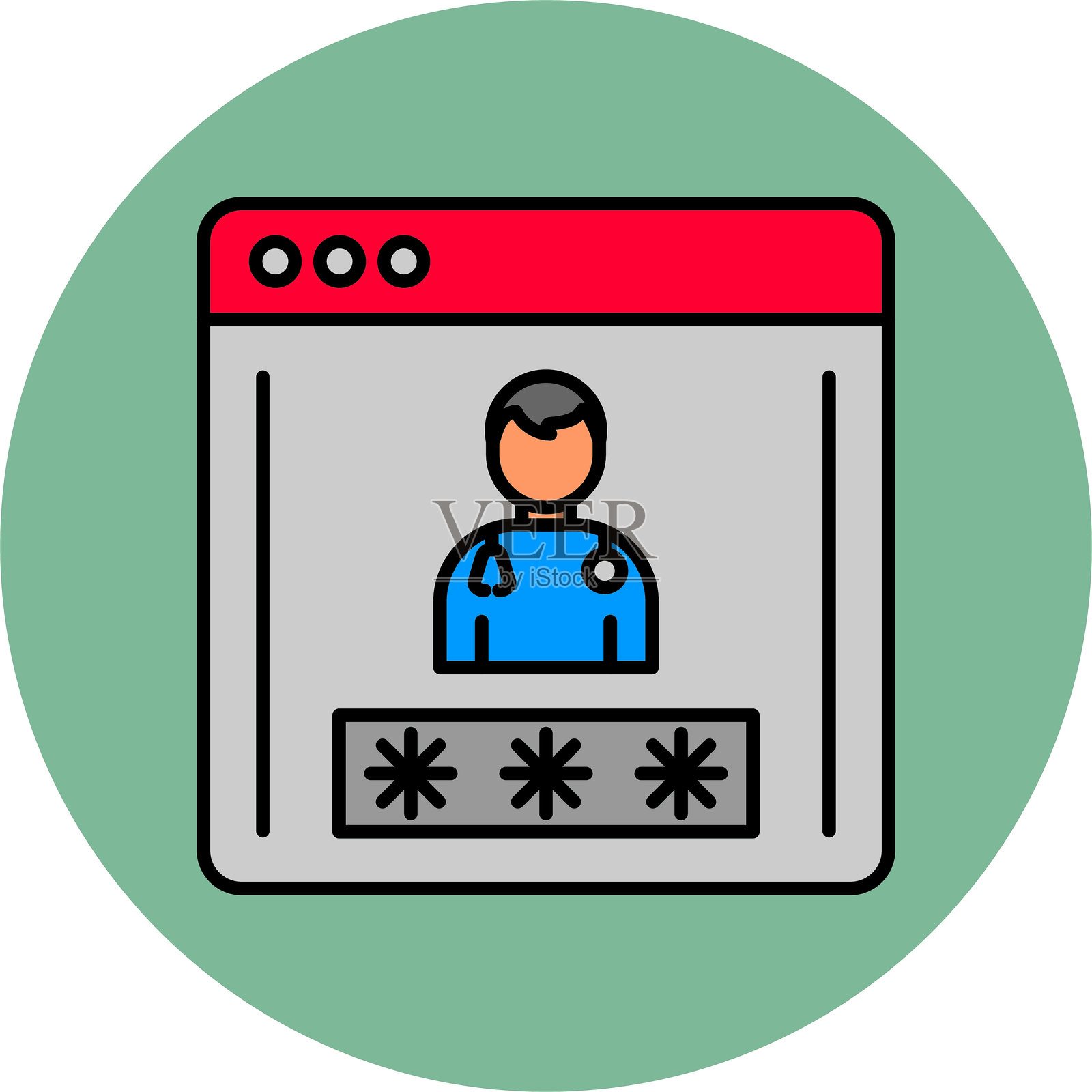 登录线条填充圆形图标插画图片素材