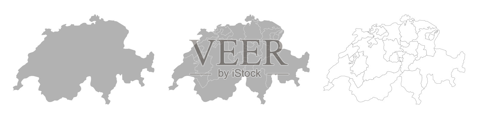 瑞士地图套件，包括主地图和区域地图插画图片素材