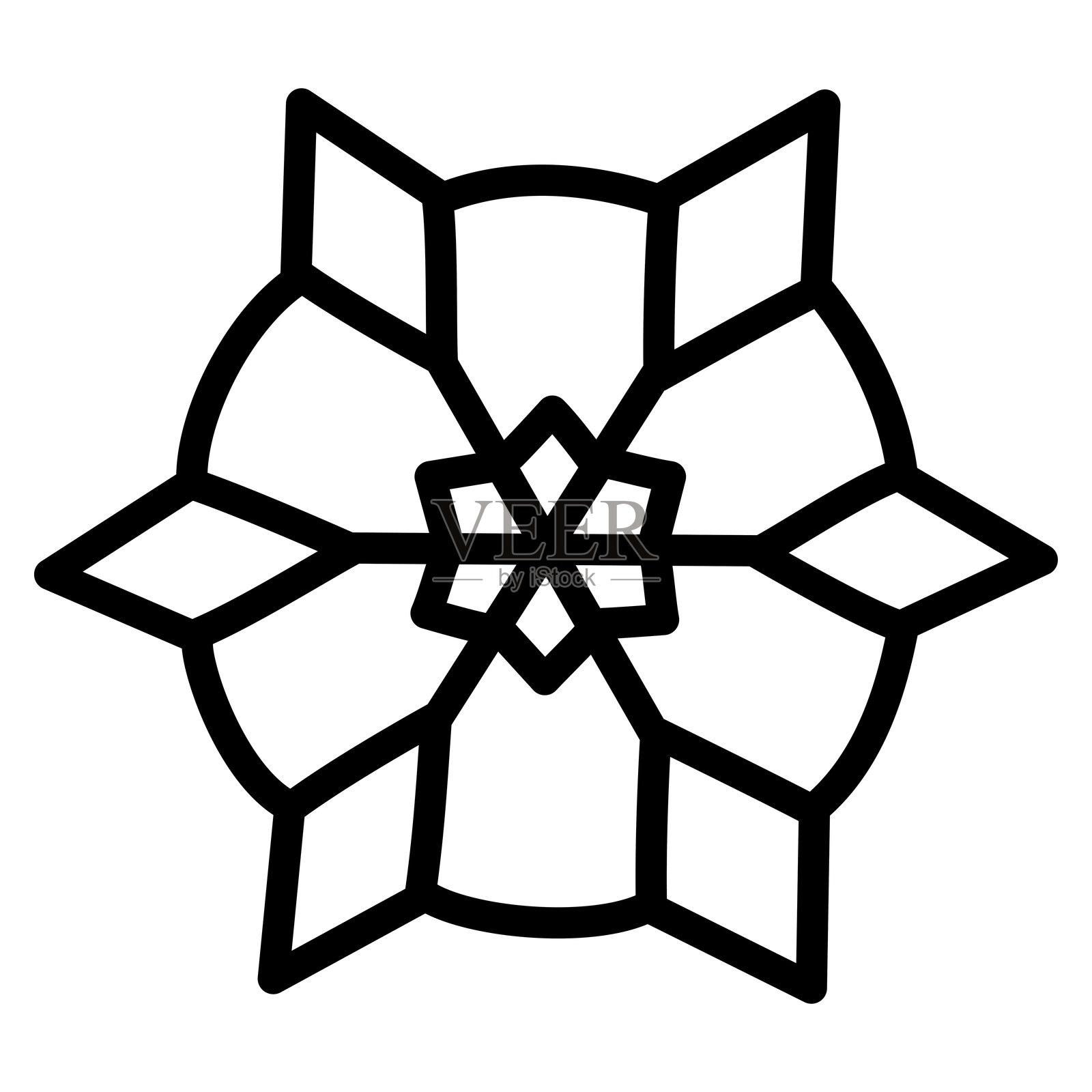 涂鸦雪花图标。黑色线条雪花独立图案。圣诞节和冬季符号。矢量手绘插图。插画图片素材