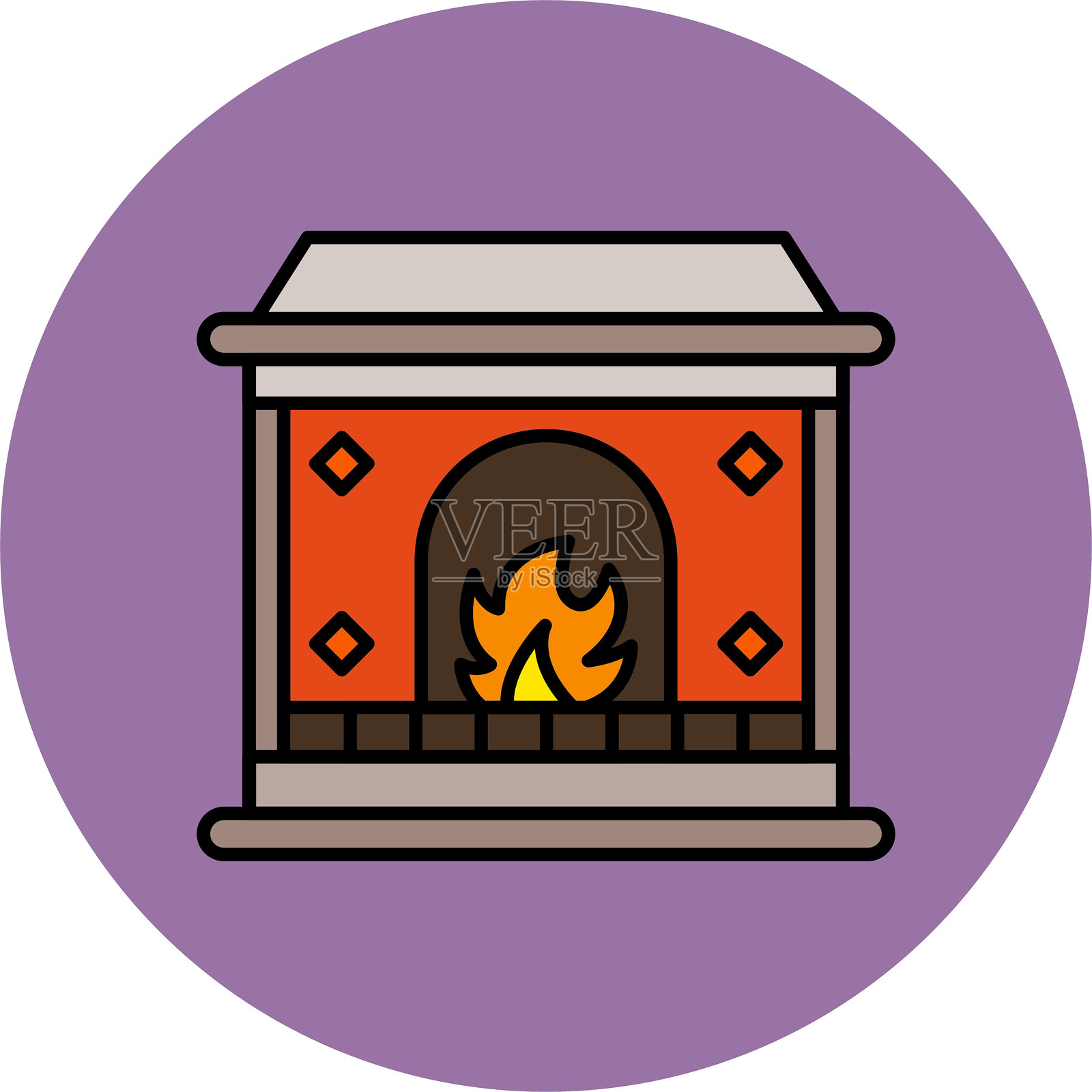 壁炉线条填充圆形图标插画图片素材