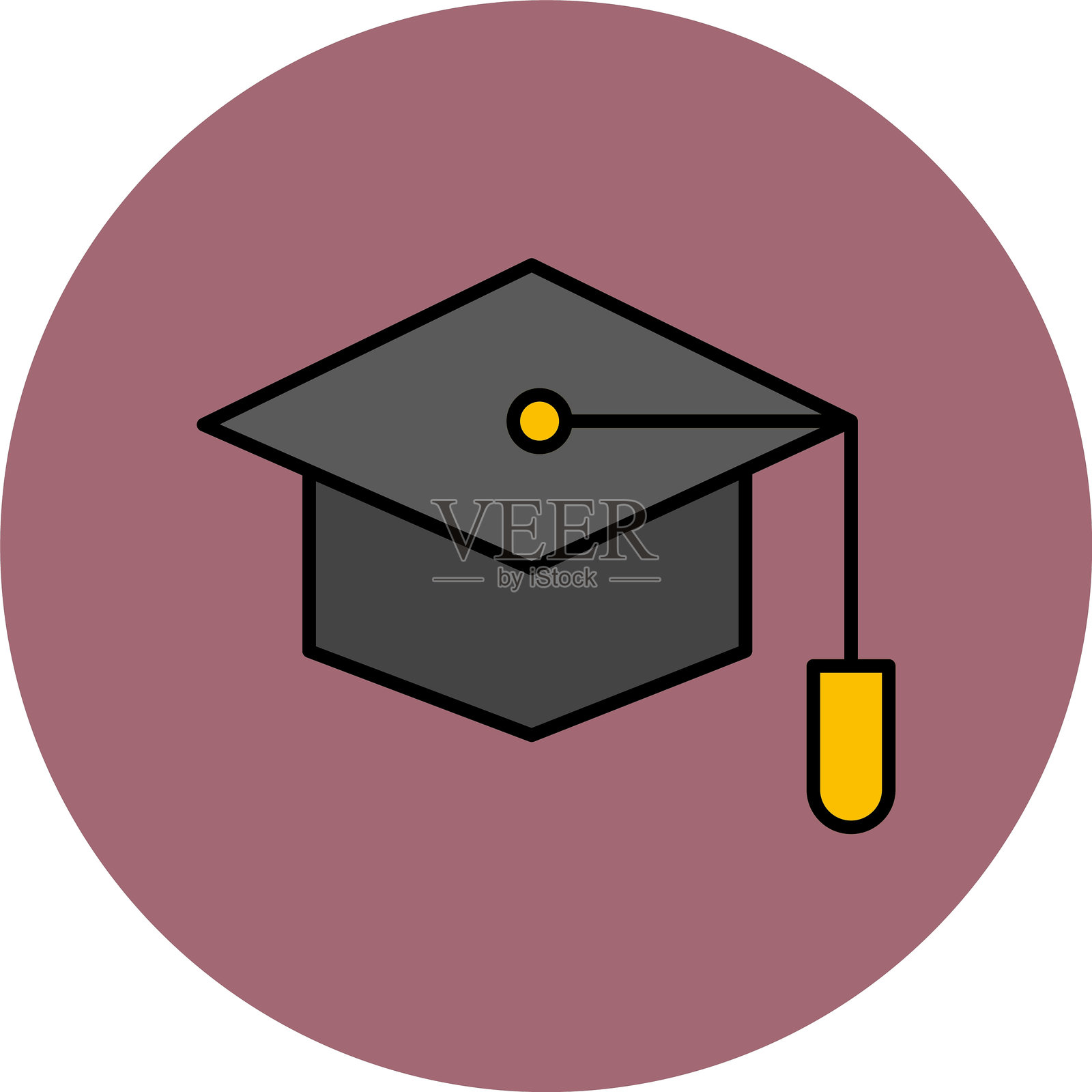 毕业帽线条填充圆形图标插画图片素材