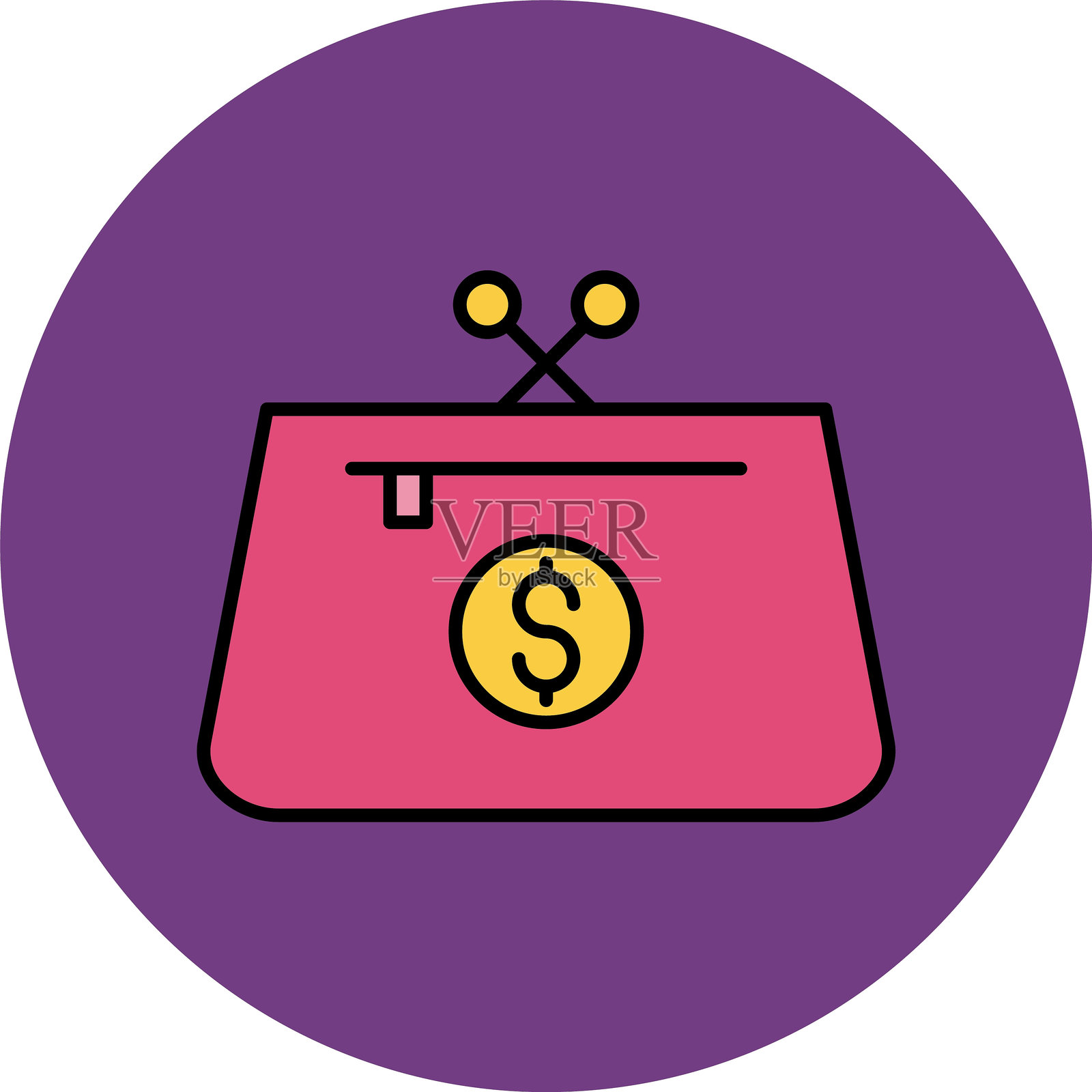 硬币钱包线条填充圆形图标插画图片素材