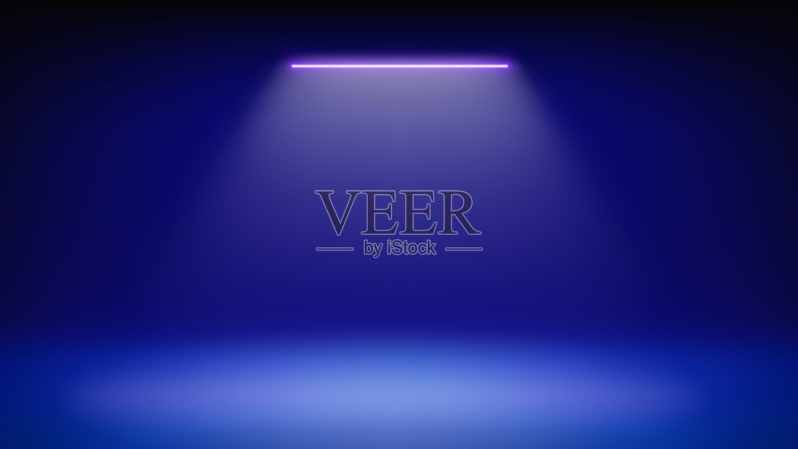 未来感蓝色舞台背景。房间被霓虹灯和现代LED聚光灯照亮。简约的背景设计用于展示产品、演示和广告。展示。矢量插图插画图片素材