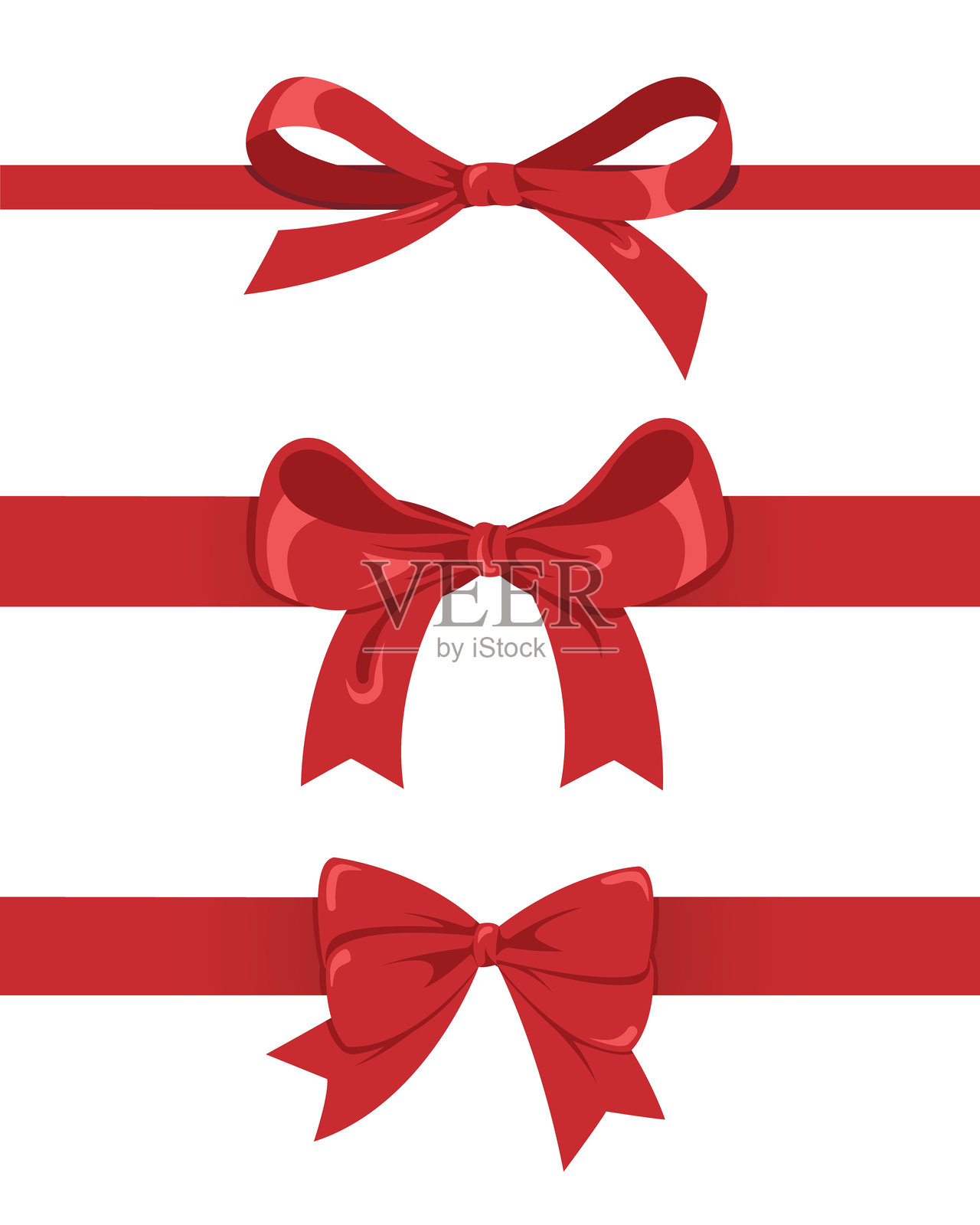 红色丝带蝴蝶结和直线水平边框的组合。用于装饰风格的红色丝带礼品包装蝴蝶结。插画图片素材