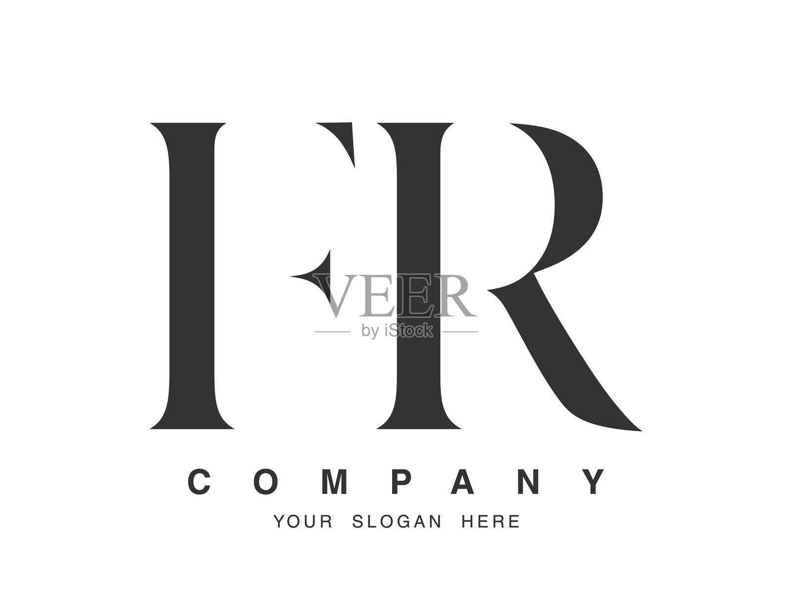 FR设计。首字母f和r的衬线字体风格。创意经典的公司名称排版。时尚或标识。插画图片素材