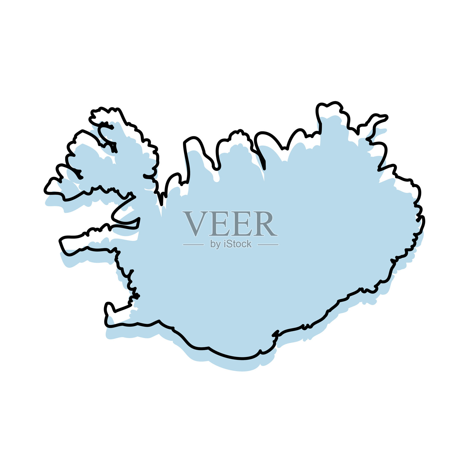 冰岛地图，带有轮廓，独立于白色背景上插画图片素材