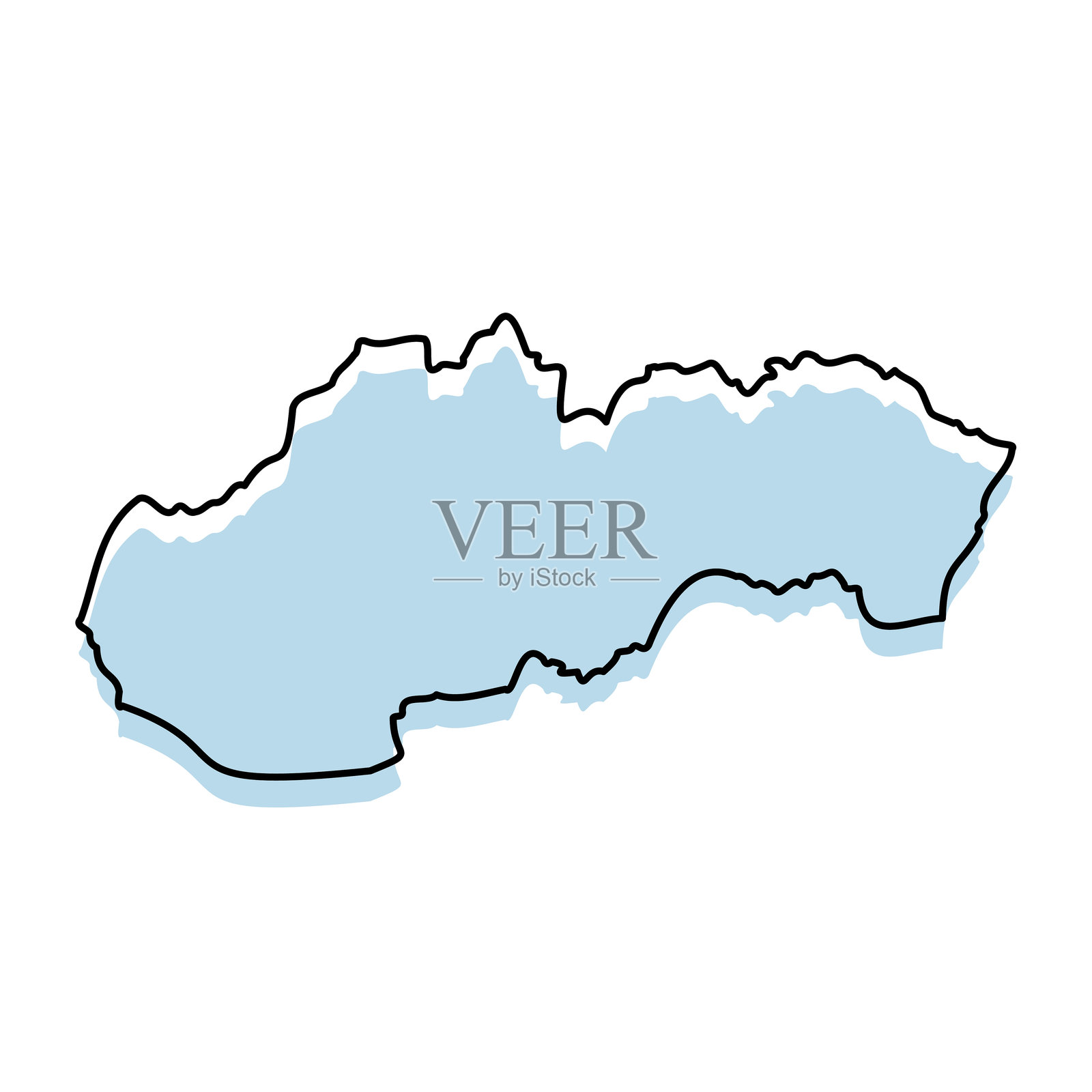 斯洛伐克地图，带有轮廓，独立于白色背景上插画图片素材
