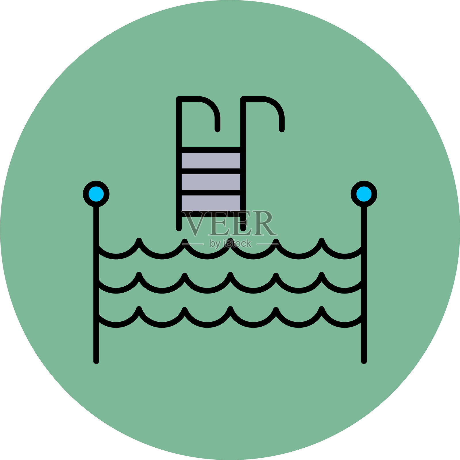 游泳池线条填充圆形图标插画图片素材