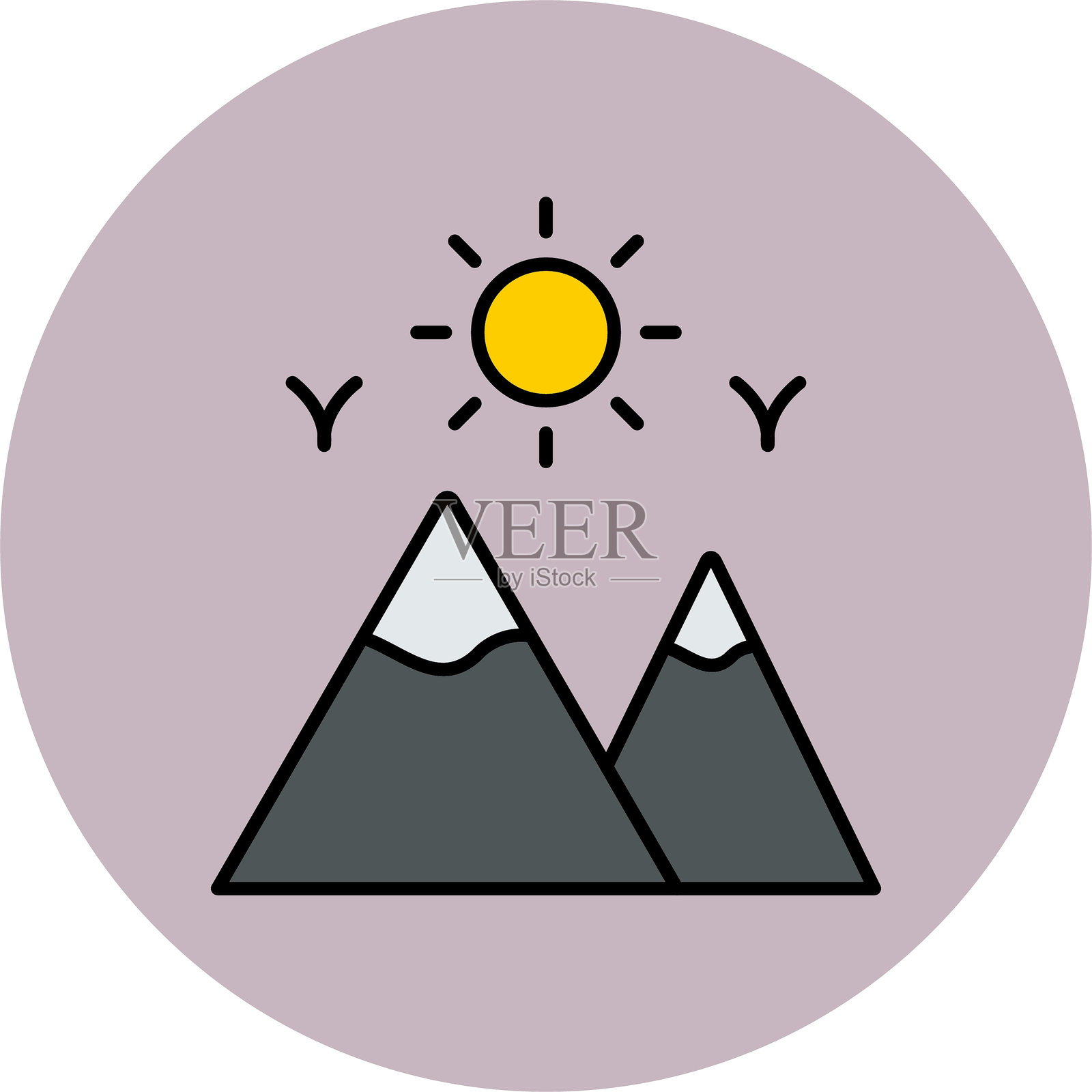 山脉线条填充圆形图标插画图片素材