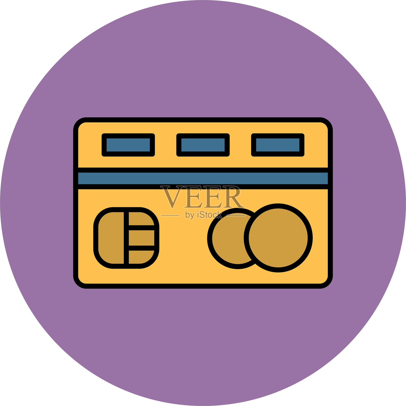 信用卡线条填充圆形图标插画图片素材