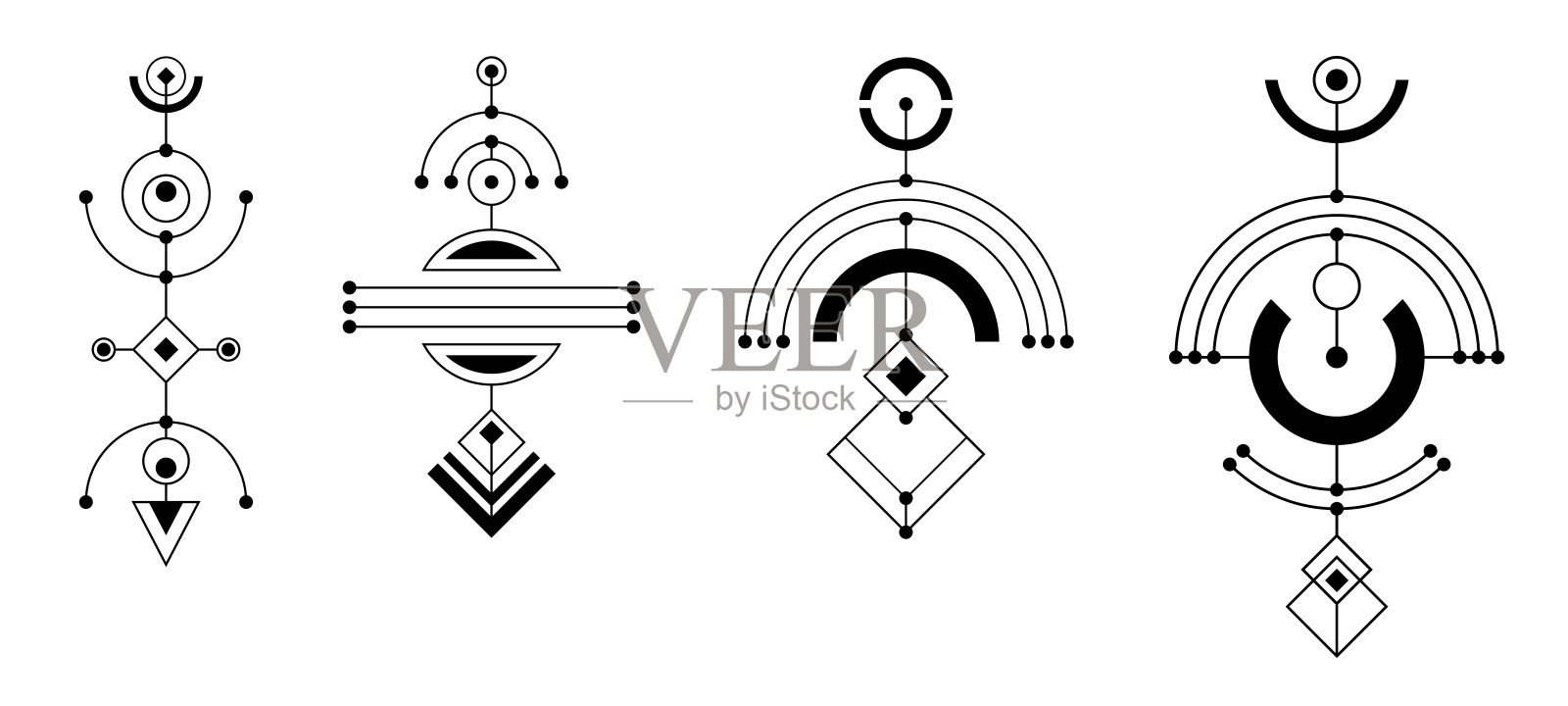 四个抽象几何符号的组合。神圣几何学符号与几何形状。插画图片素材