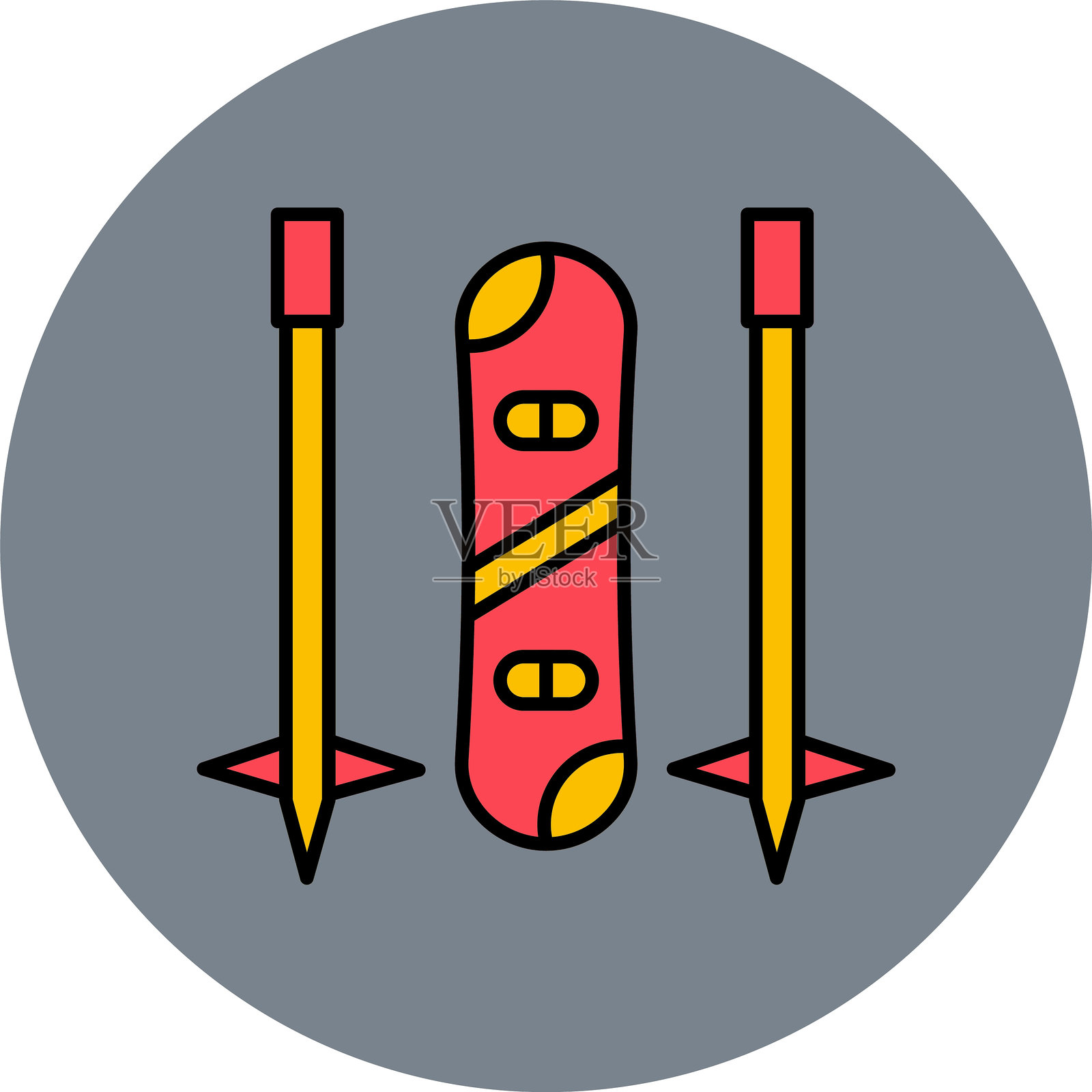 滑雪板线条填充圆形图标插画图片素材