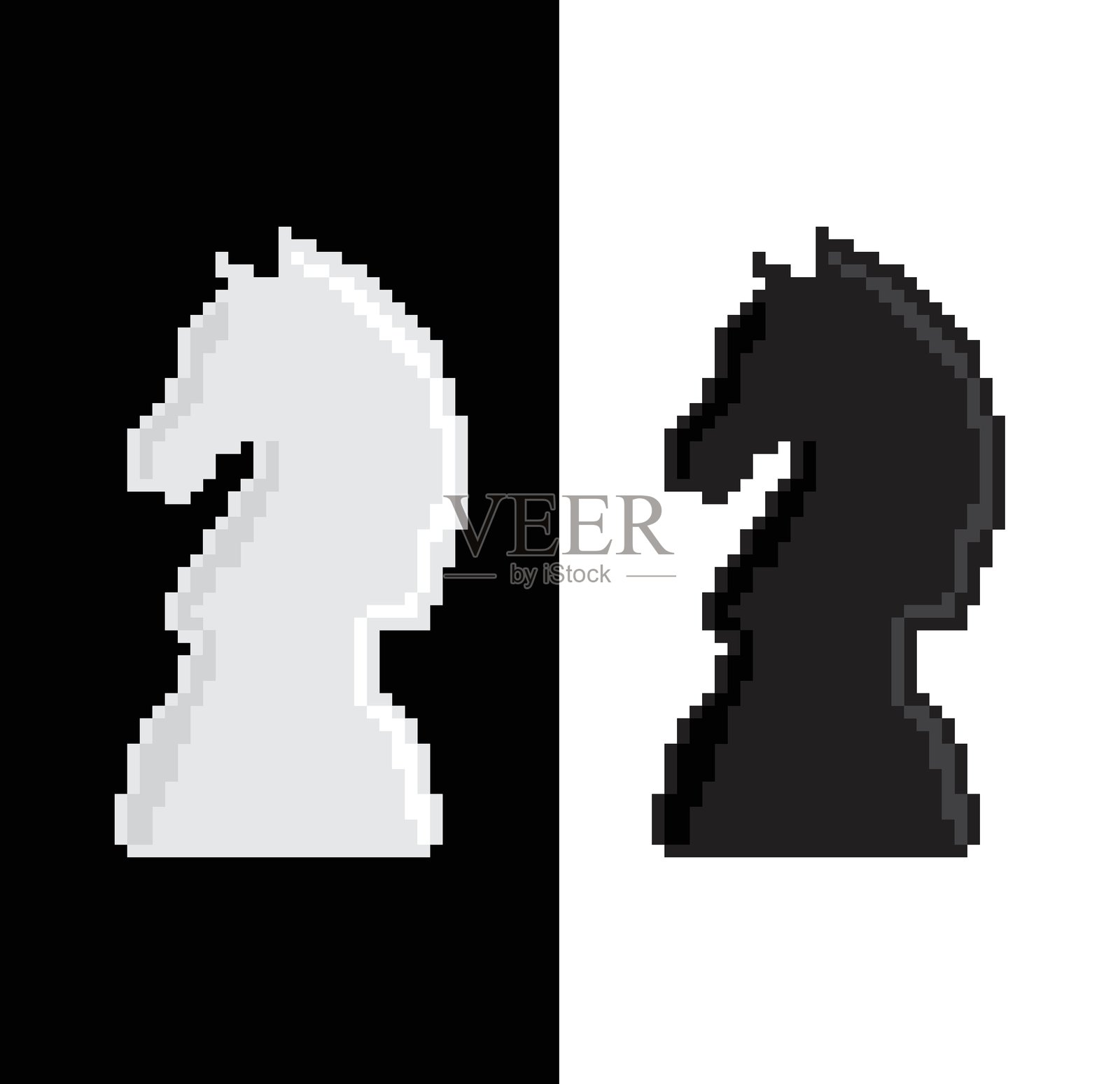 8位像素骑士图标矢量棋子。棋子像素艺术作品。插画图片素材