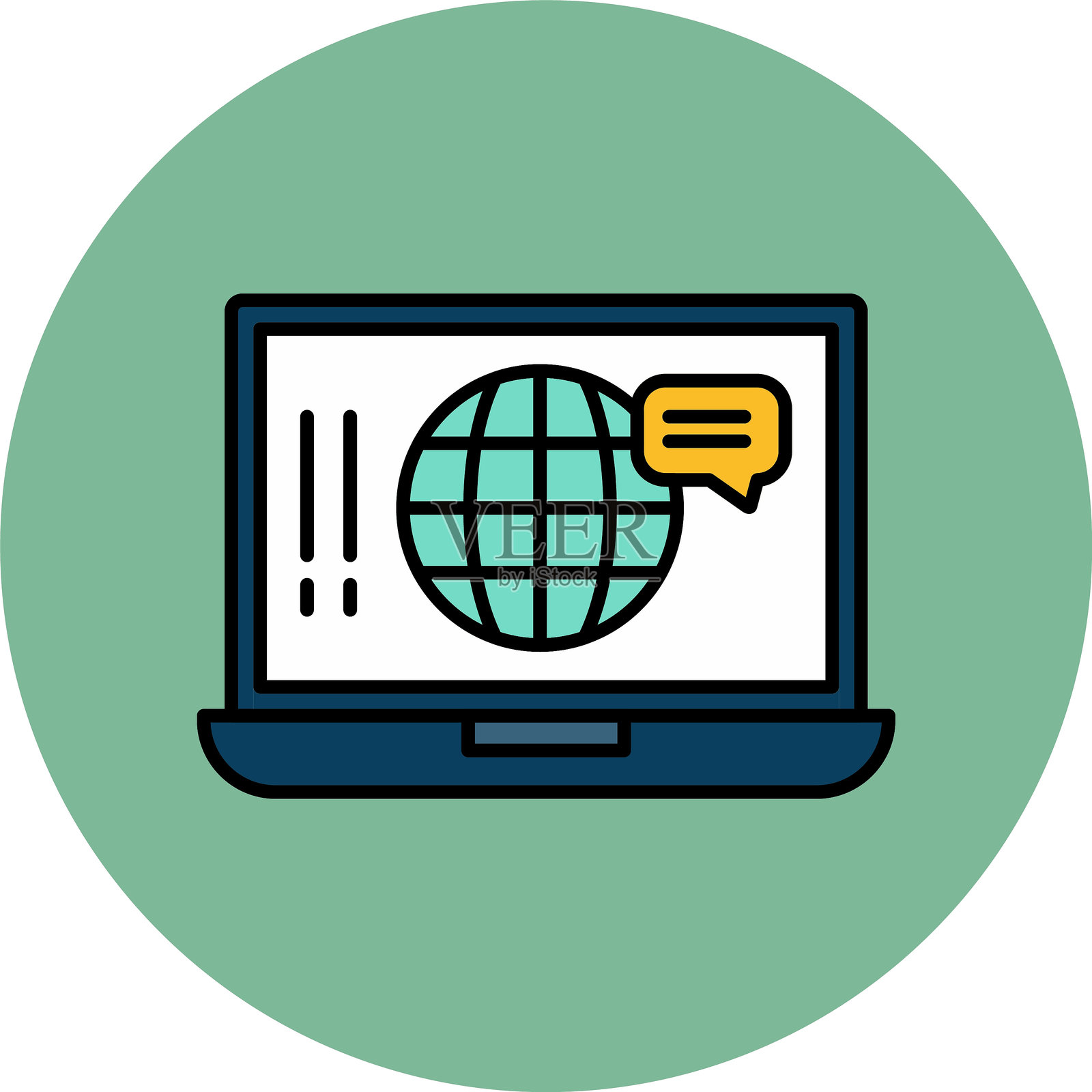 数字营销线条填充圆形图标插画图片素材