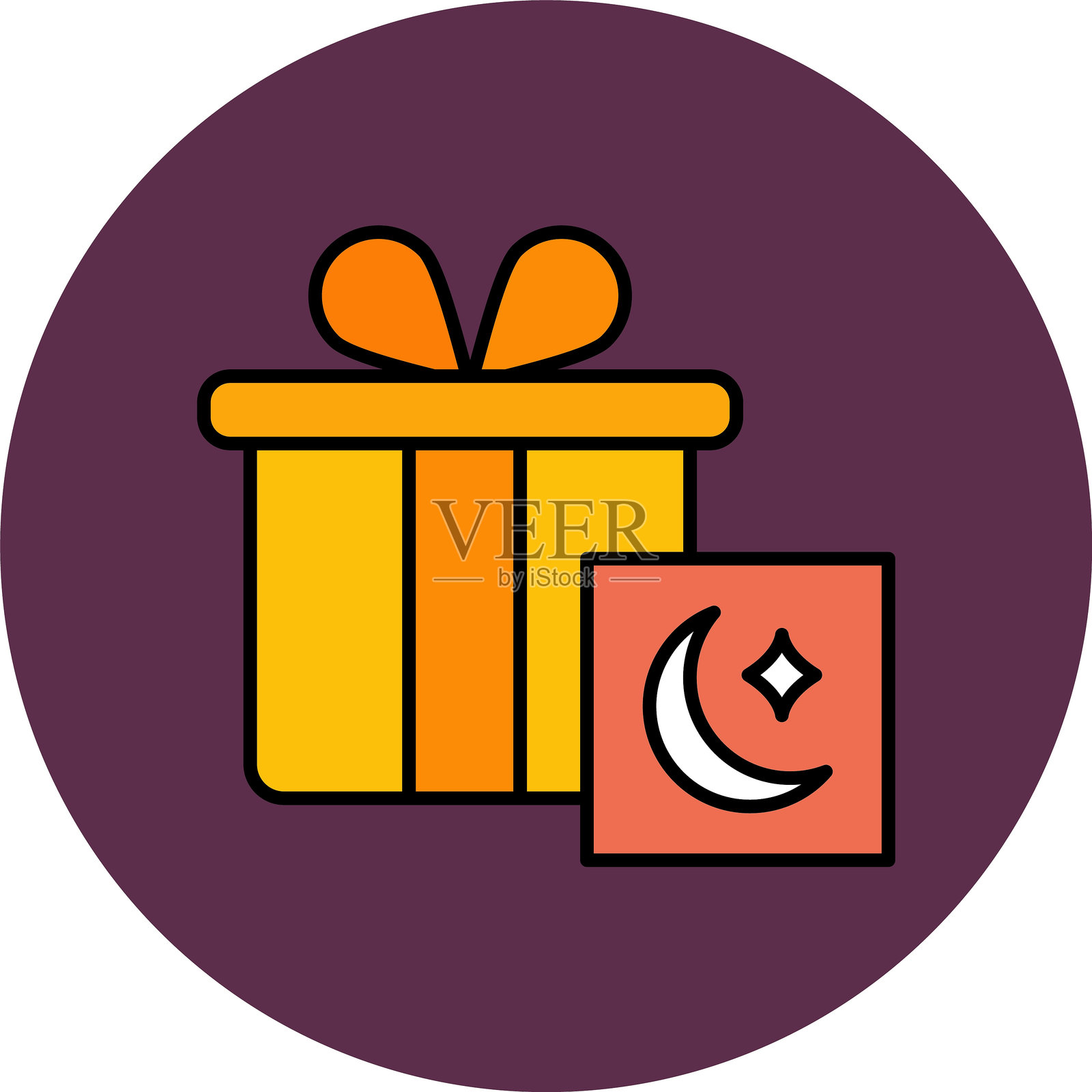 礼物线条填充圆形图标插画图片素材