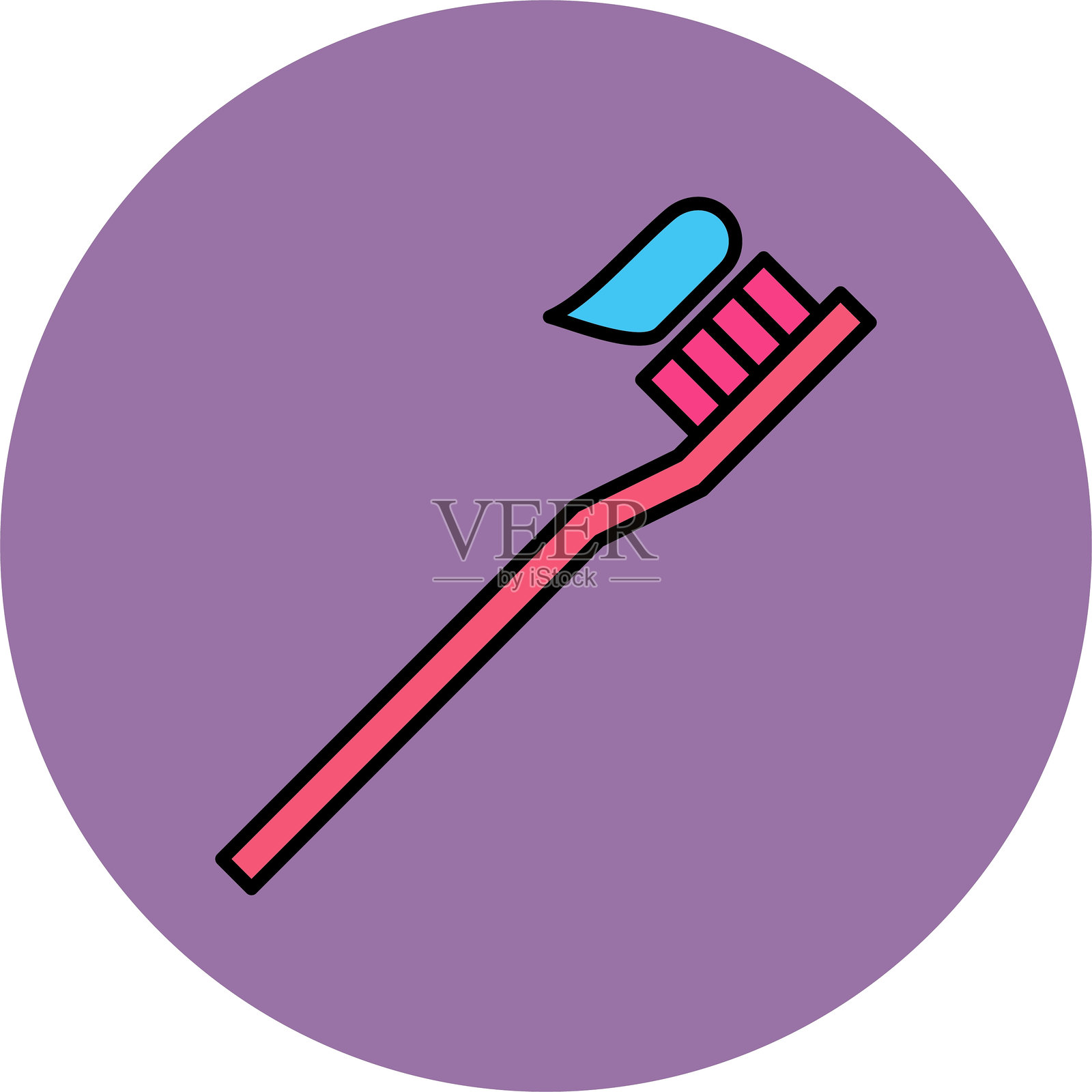 牙刷线条填充圆形图标插画图片素材