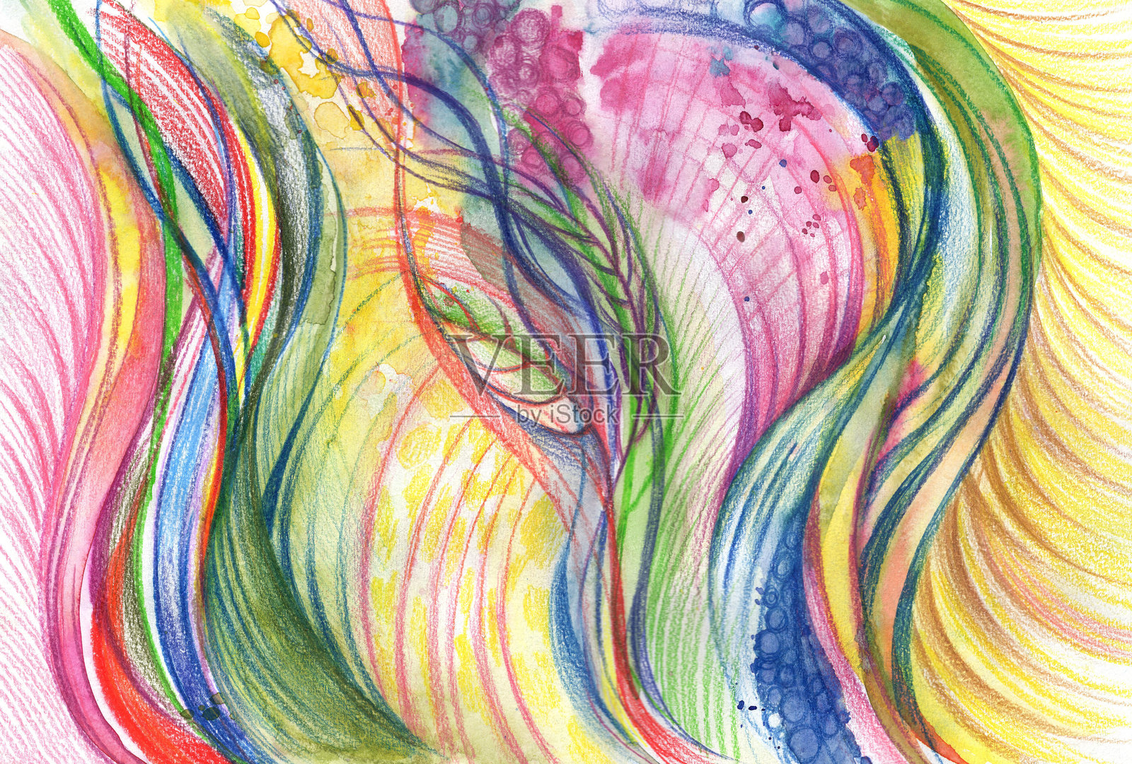 抽象的水彩铅笔插图，带有波浪状的横线照片摄影图片