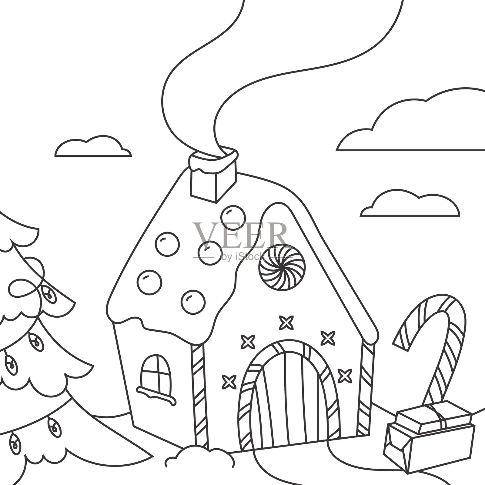 圣诞节涂色书与姜饼屋插画图片素材